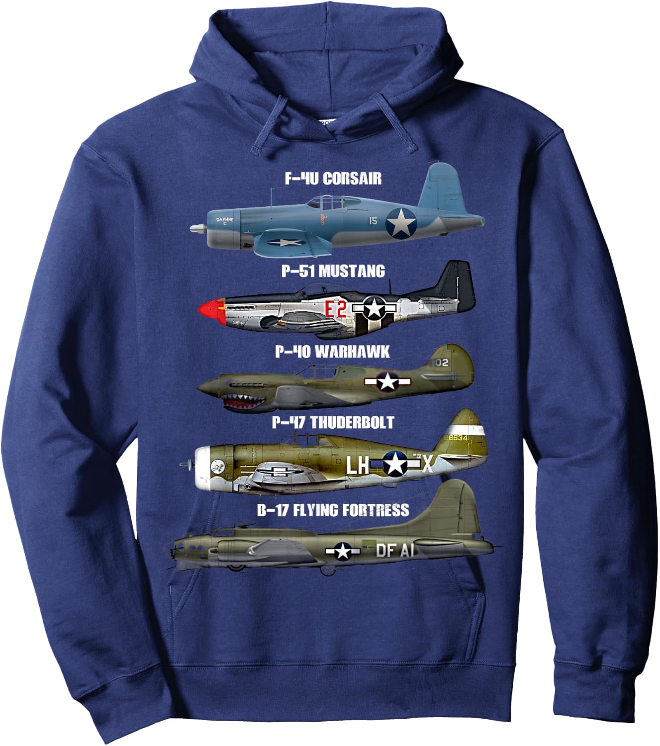 WW2 Warplane B-17 P51 Mustang F4U Corsair P40 Warhawk Hoodie - Hoodie | Navy