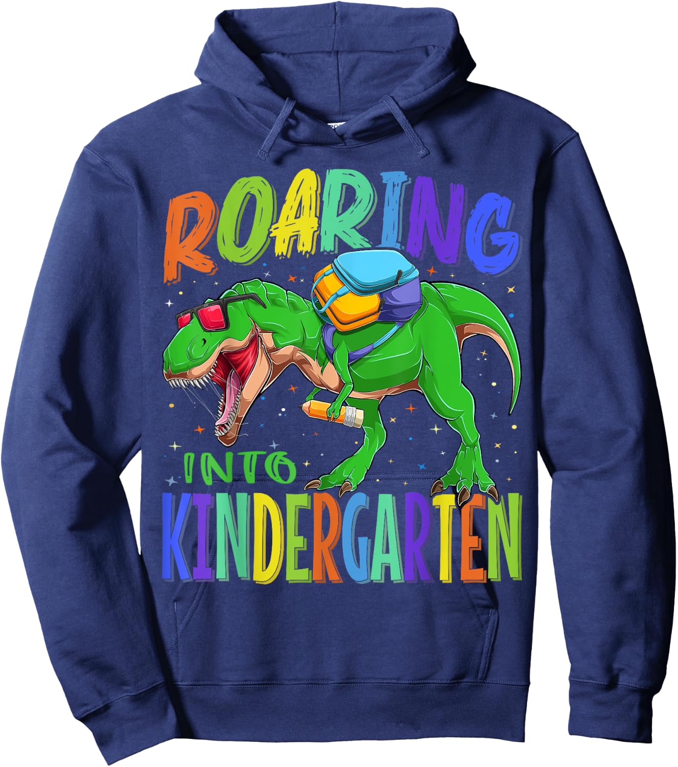 Roaring Into Kindergarten Dinosaur T Rex Back to School Boys Hoodie - Hoodie | Navy