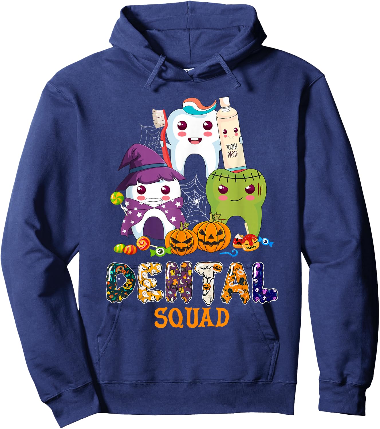 Cute Dental Squad Trick Or Teeth Denstist Halloween Ghost Hoodie - Hoodie | Navy
