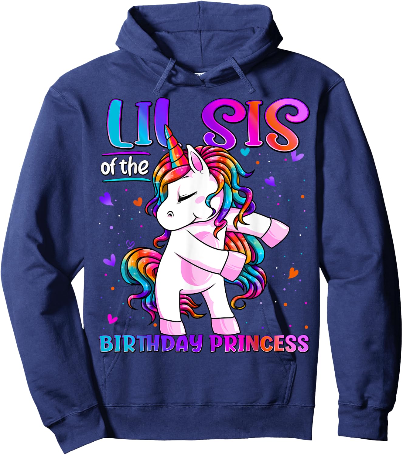 Lil Sis of the Birthday Princess Flossing Unicorn Lil Sister Hoodie - Hoodie | Navy