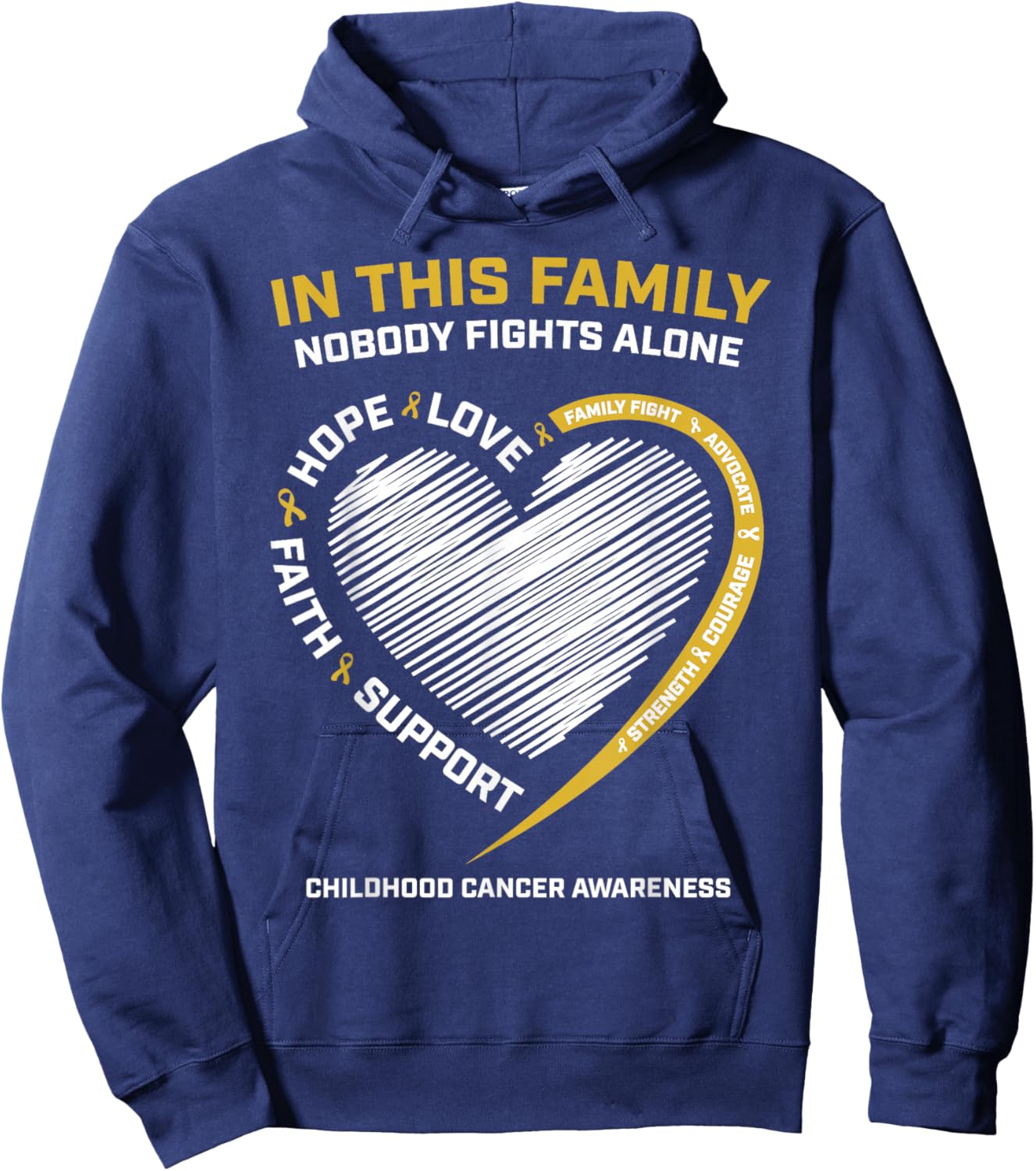 Gold Family Nobody Fights Alone Childhood Cancer Awareness Hoodie - Hoodie | Navy