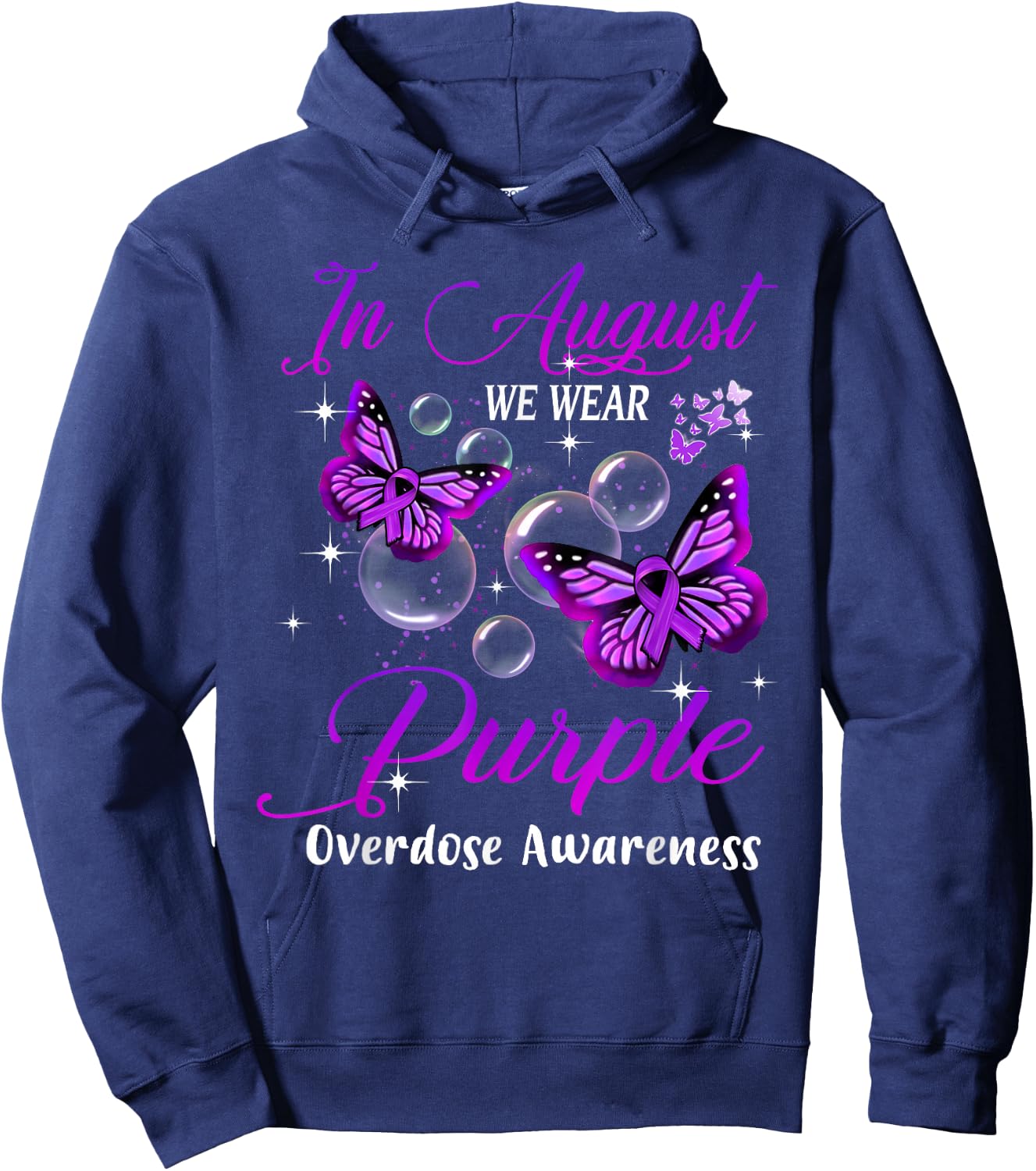 In August We Wear Purple Butterfly Overdose Awareness Gifts Hoodie - Hoodie | Navy