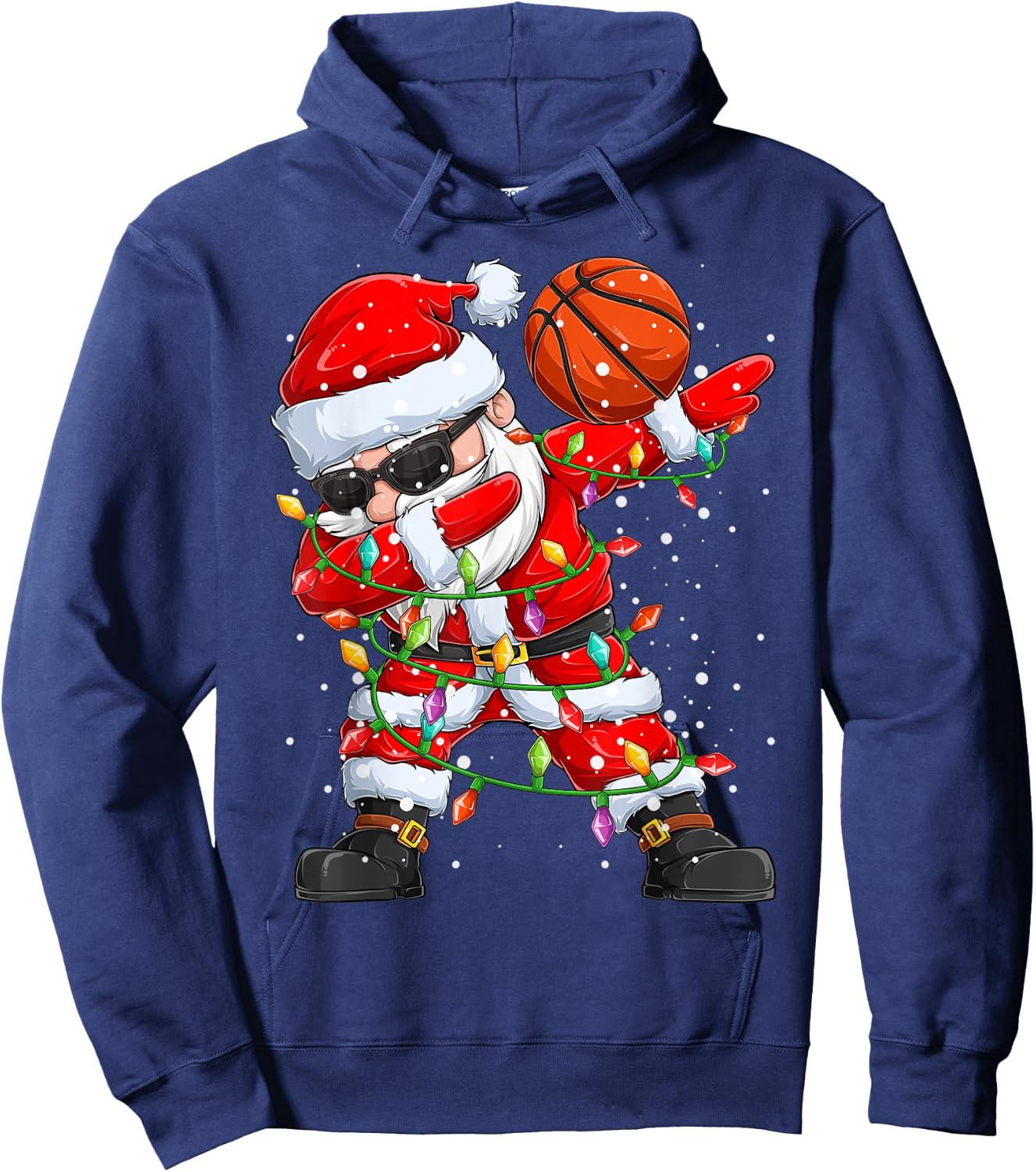 Dabbing Santa Basketball Christmas Tree Lights Kids Dab Xmas Hoodie - Hoodie | Navy