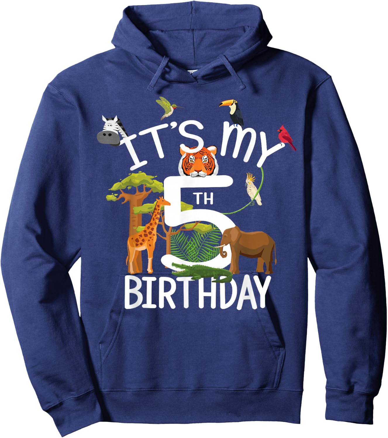 It's My 5th Birthday Boy Zoo Theme 5 Years Old Animal Party Hoodie - Hoodie | Navy