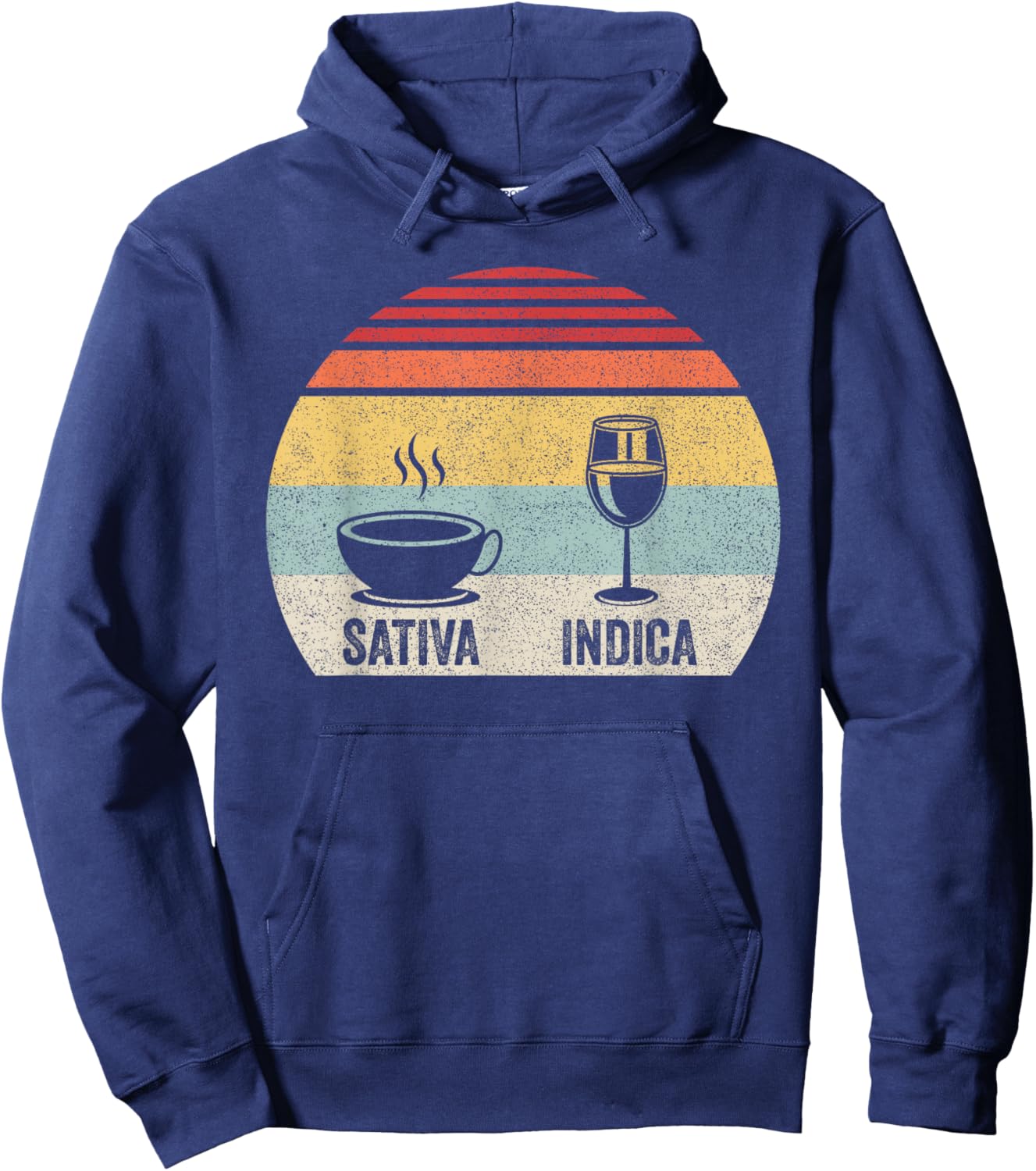 Vintage Retro Coffee Wine Sativa Indica Hoodie - Hoodie | Navy