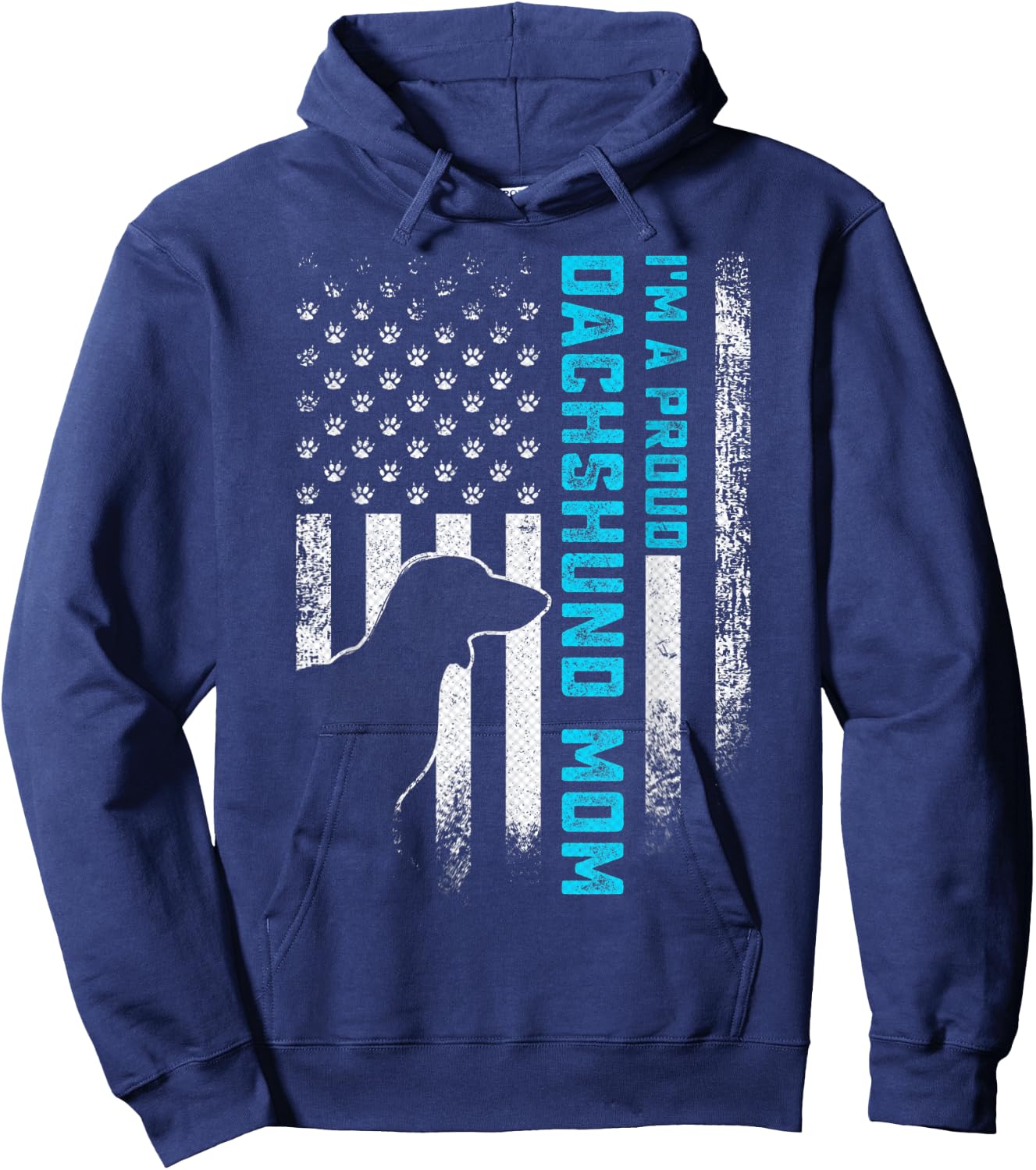 Vintage American Flag I'm A Proud Dachshund Mom Wiener Dog Hoodie - Hoodie | Navy