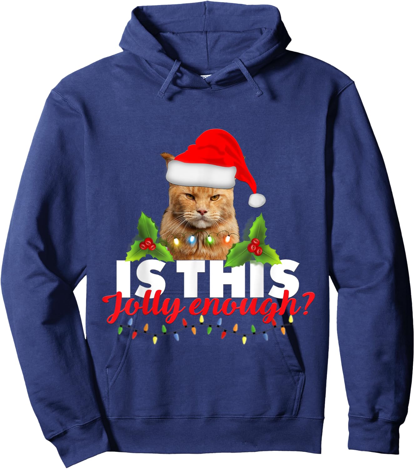 Is this jolly enough grumpy orange cat Christmas lights men Hoodie - Hoodie | Navy