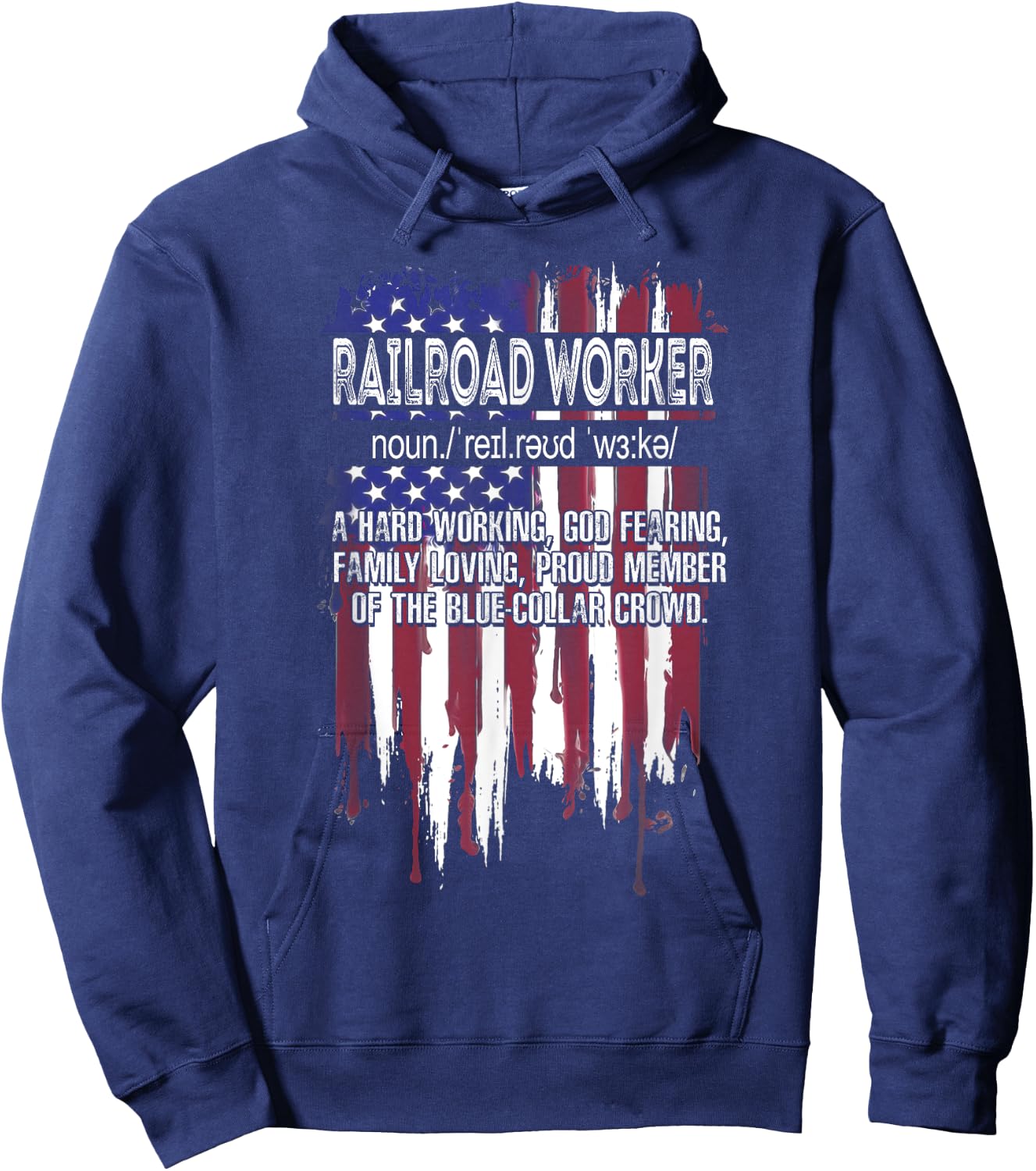 American Flag Railroad Worker Definition Funny Father's Day Men Hoodie - Hoodie | Navy