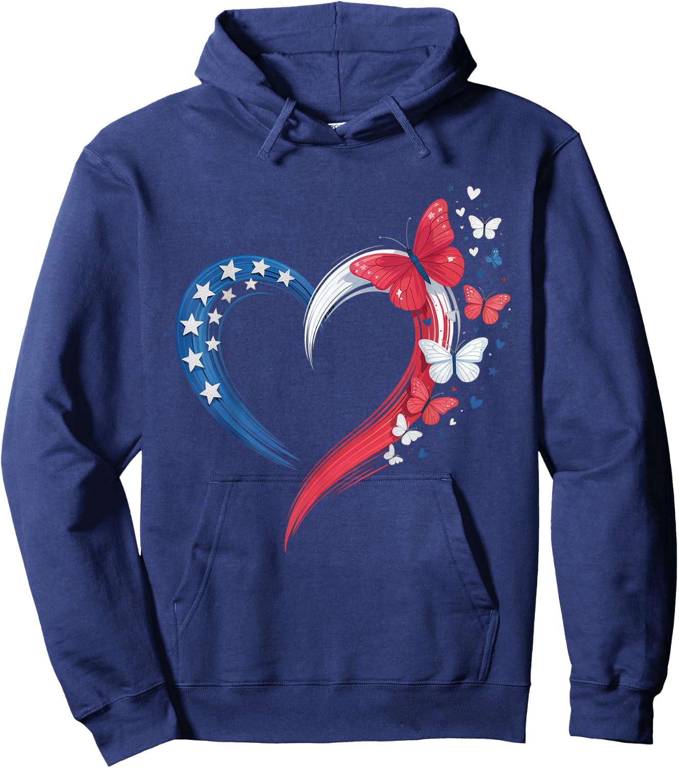 Butterfly Red White Blue Patriotic USA Flag 4th Of July Hoodie - Hoodie | Navy