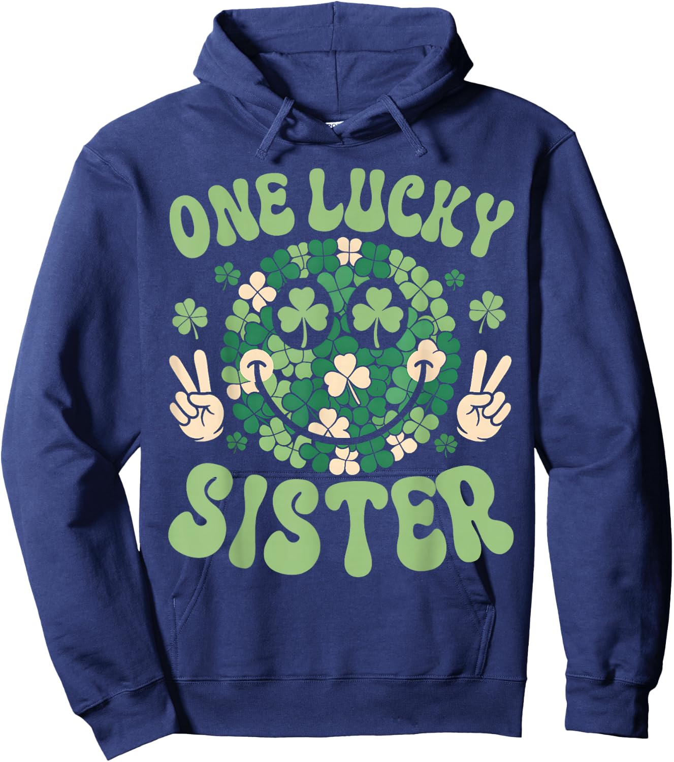 Patricks Day Family Matching Groovy Retro One Lucky Auntie Hoodie - Hoodie | Navy