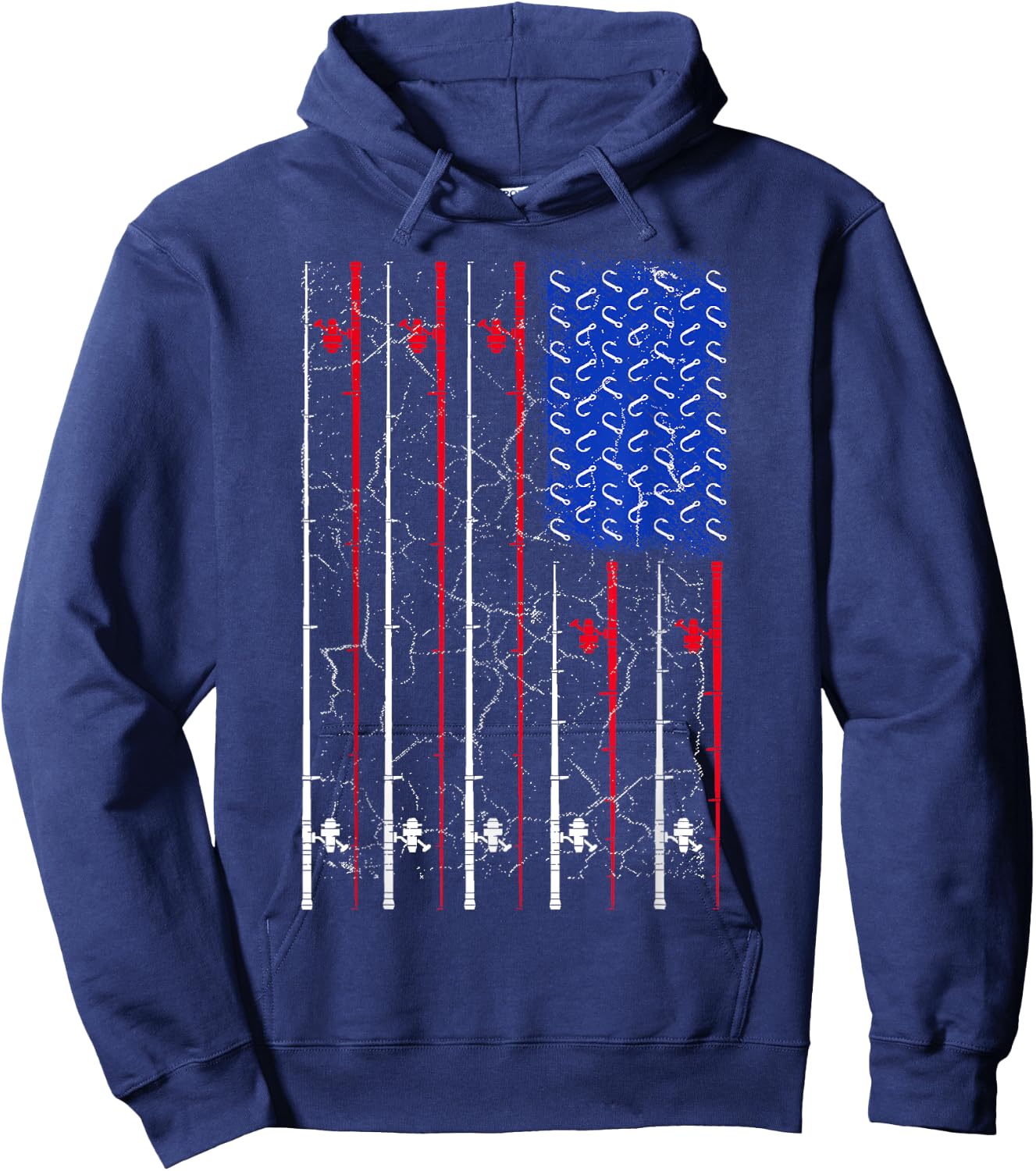American US Flag Fishing Rod Top, Cool Fisherman Top Hoodie - Hoodie | Navy