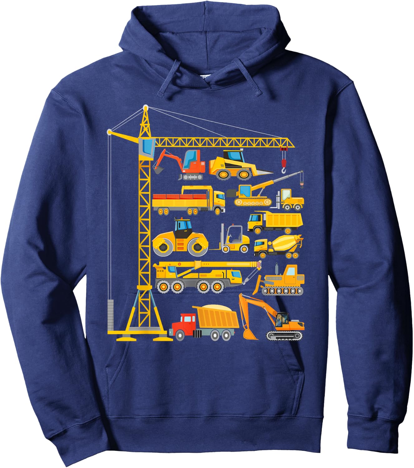 Types of Construction Excavator Bulldozer Truck Crane Hoodie - Hoodie | Navy