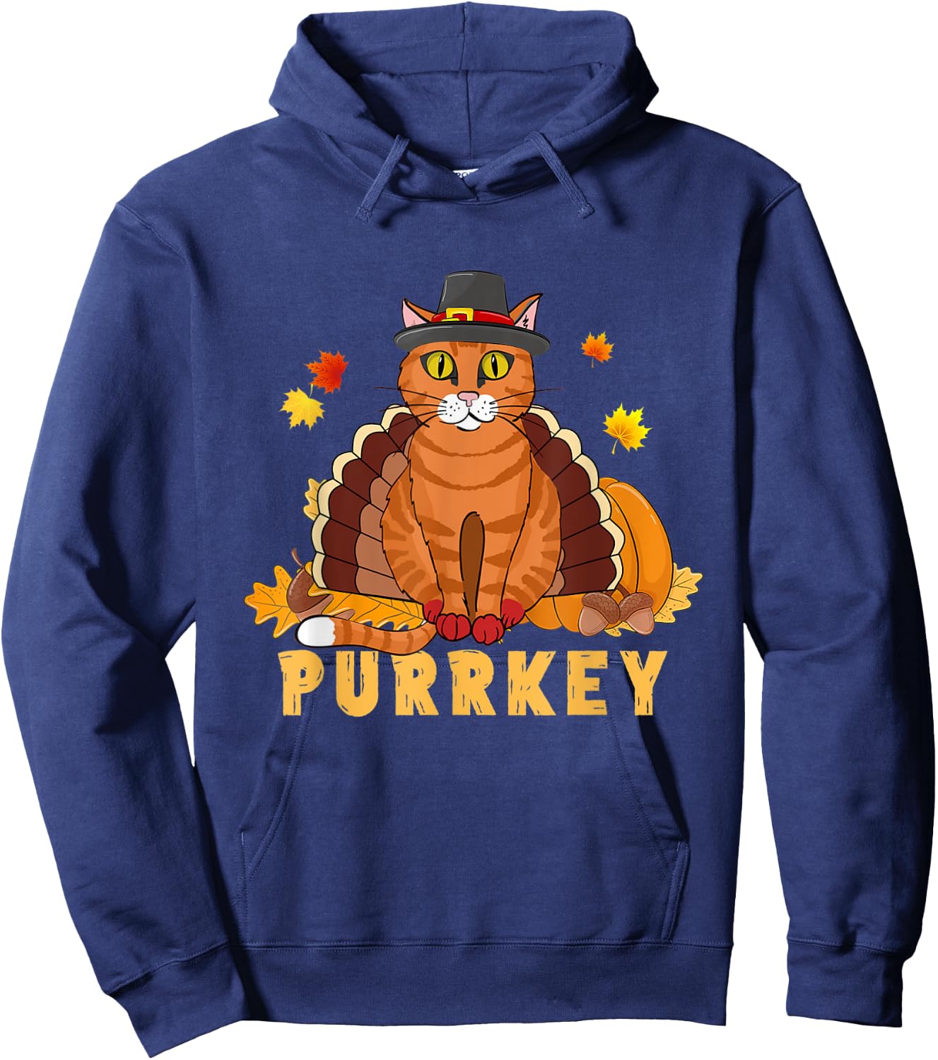 Purrkey Turkey Cat Funny Thanksgiving Cat Kitten Mom Dad Women Kids Hoodie - Hoodie | Navy