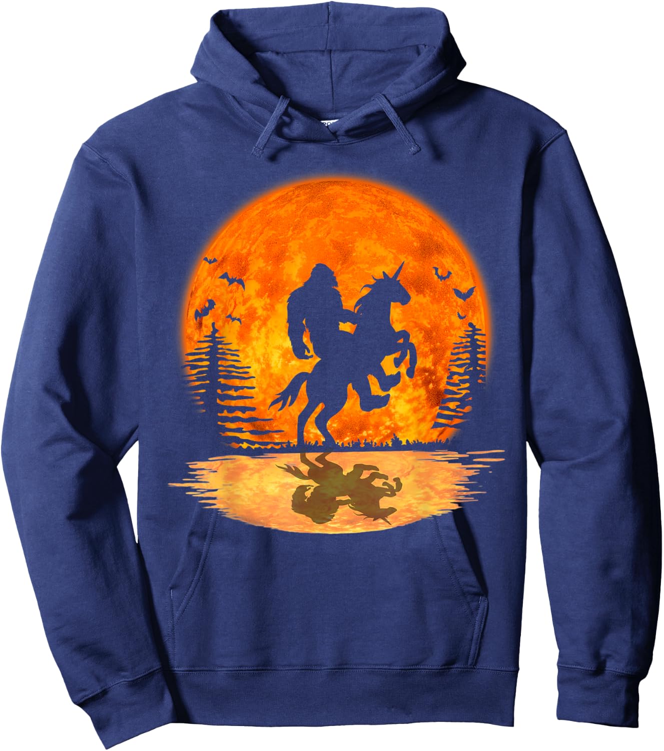Bigfoot Sasquatch Riding Unicorn In The Moonlight Halloween Hoodie - Hoodie | Navy