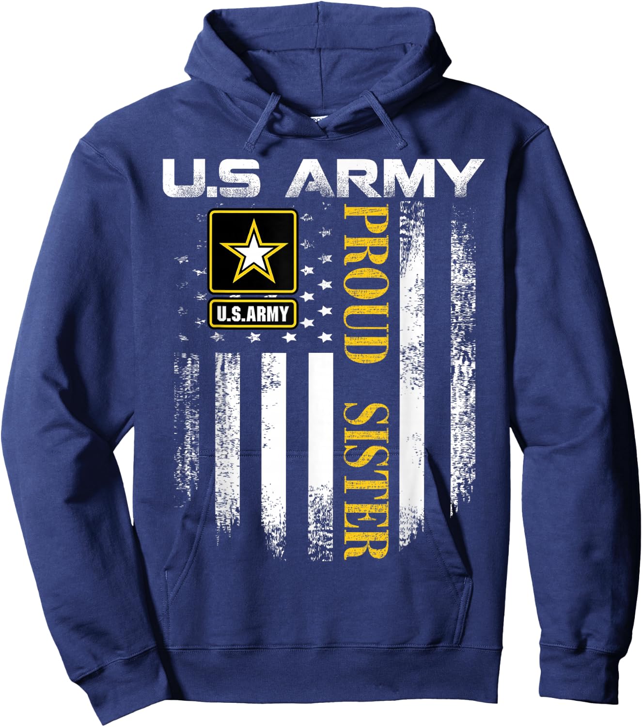 Vintage U.S. Army Proud Sister with American Flag Gift Hoodie - Hoodie | Navy