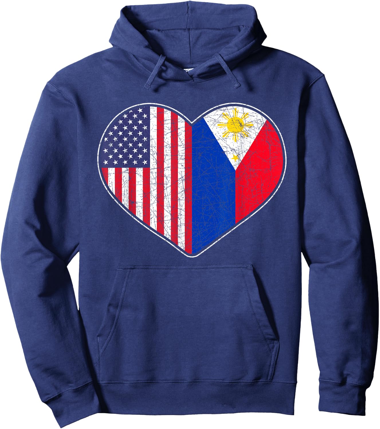 USA Flag Heart Filipino Heritage Pinoy Love Philippines Hoodie - Hoodie | Navy