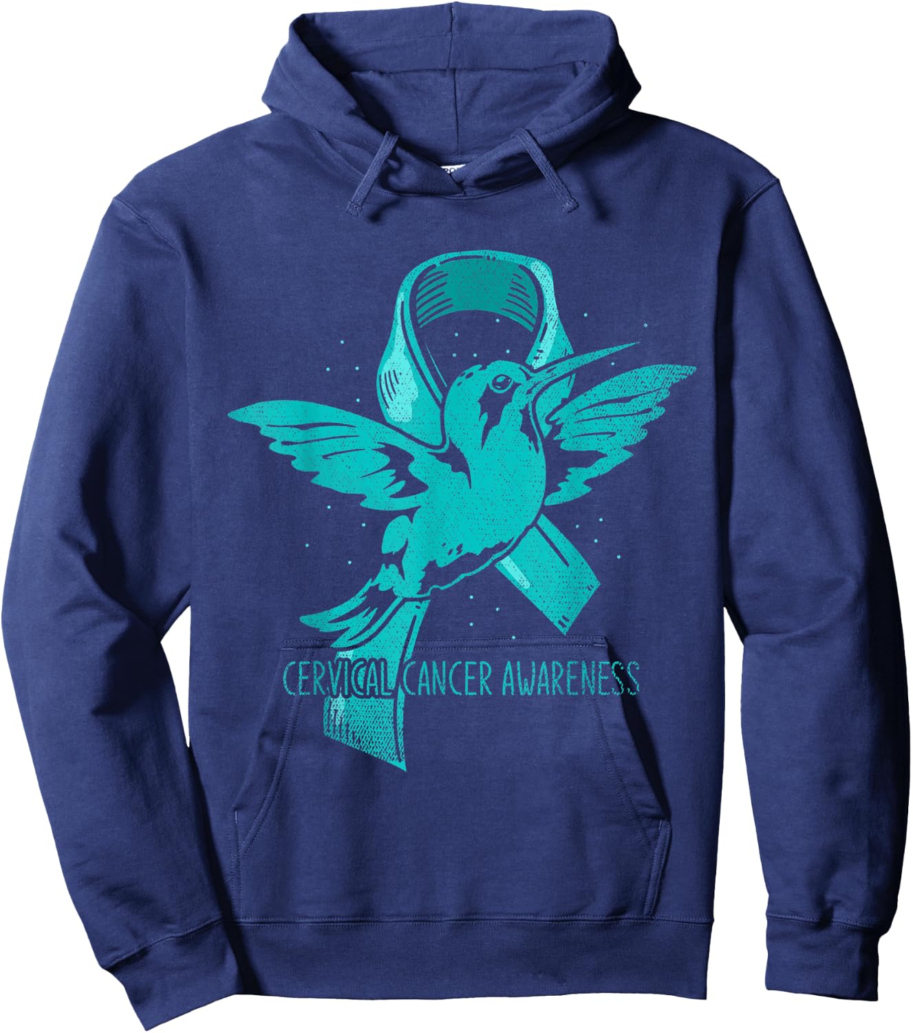 Hummingbird Teal Ribbon Warrior Cervical Cancer Awareness Hoodie - Hoodie | Navy