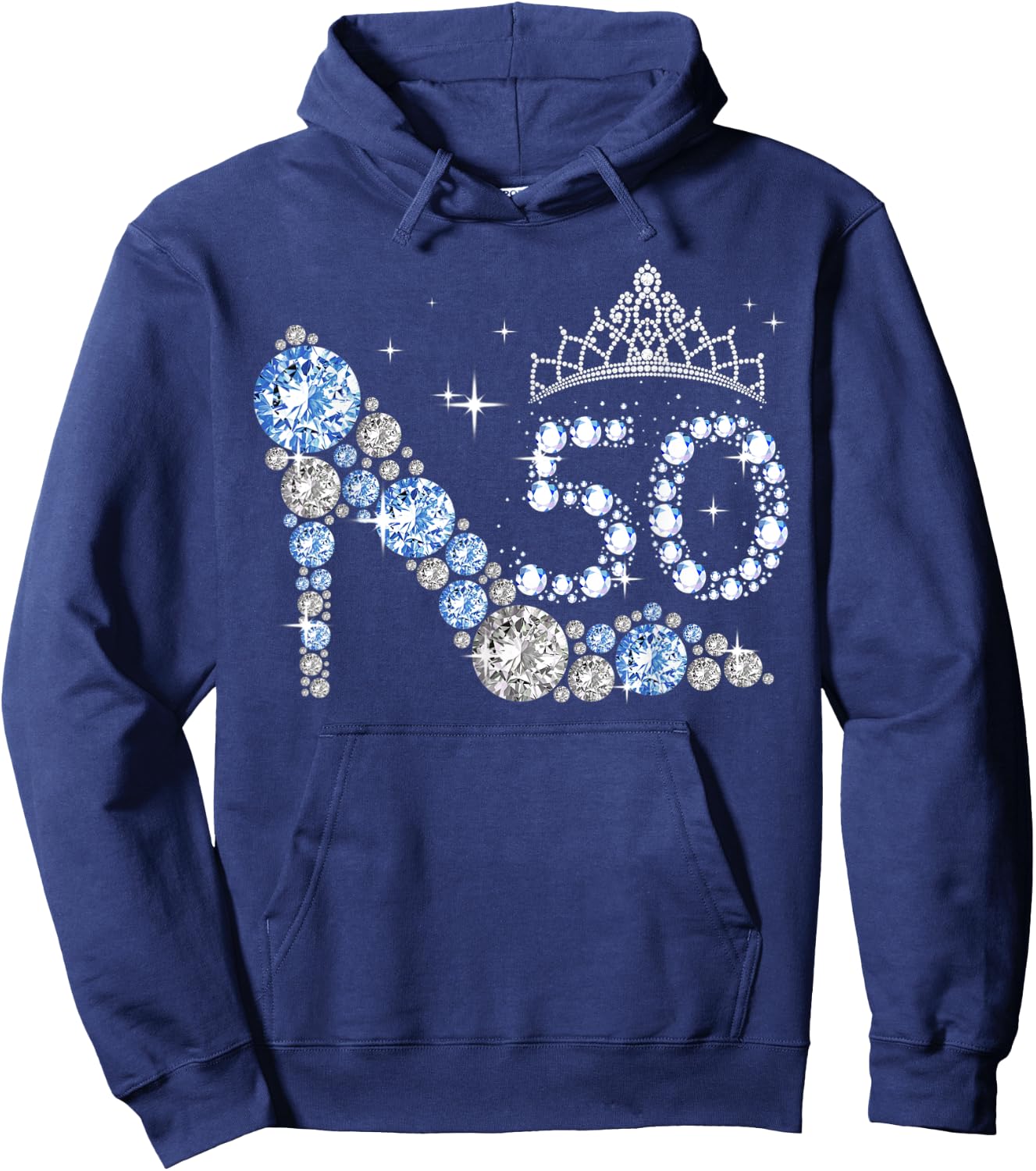 mb 50th Birthday Diamond High Heels Crown Sparkling Women Hoodie - Hoodie | Navy