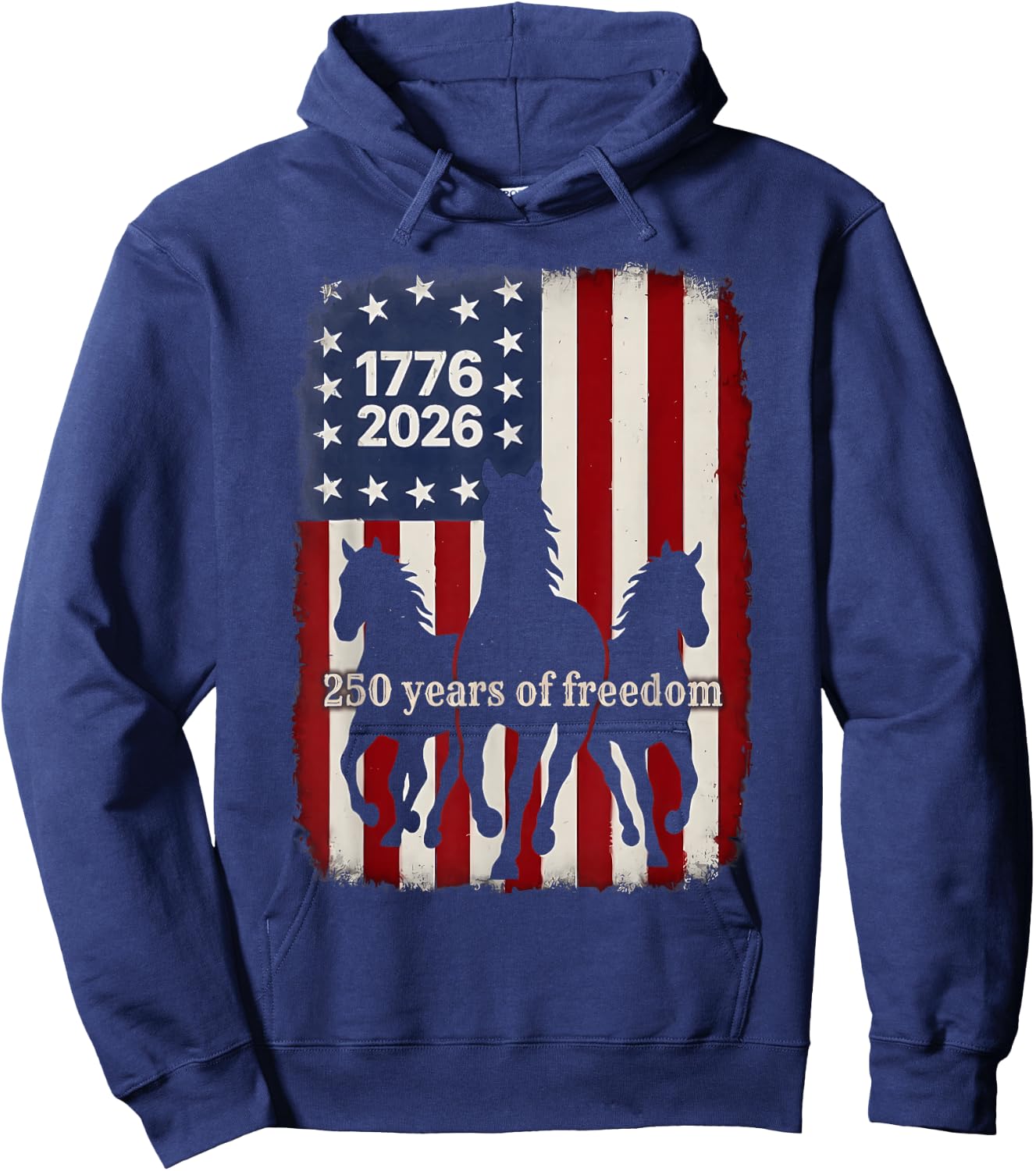 Horse American Flag 250 Years Anniversary USA Fourth of July Hoodie - Hoodie | Navy