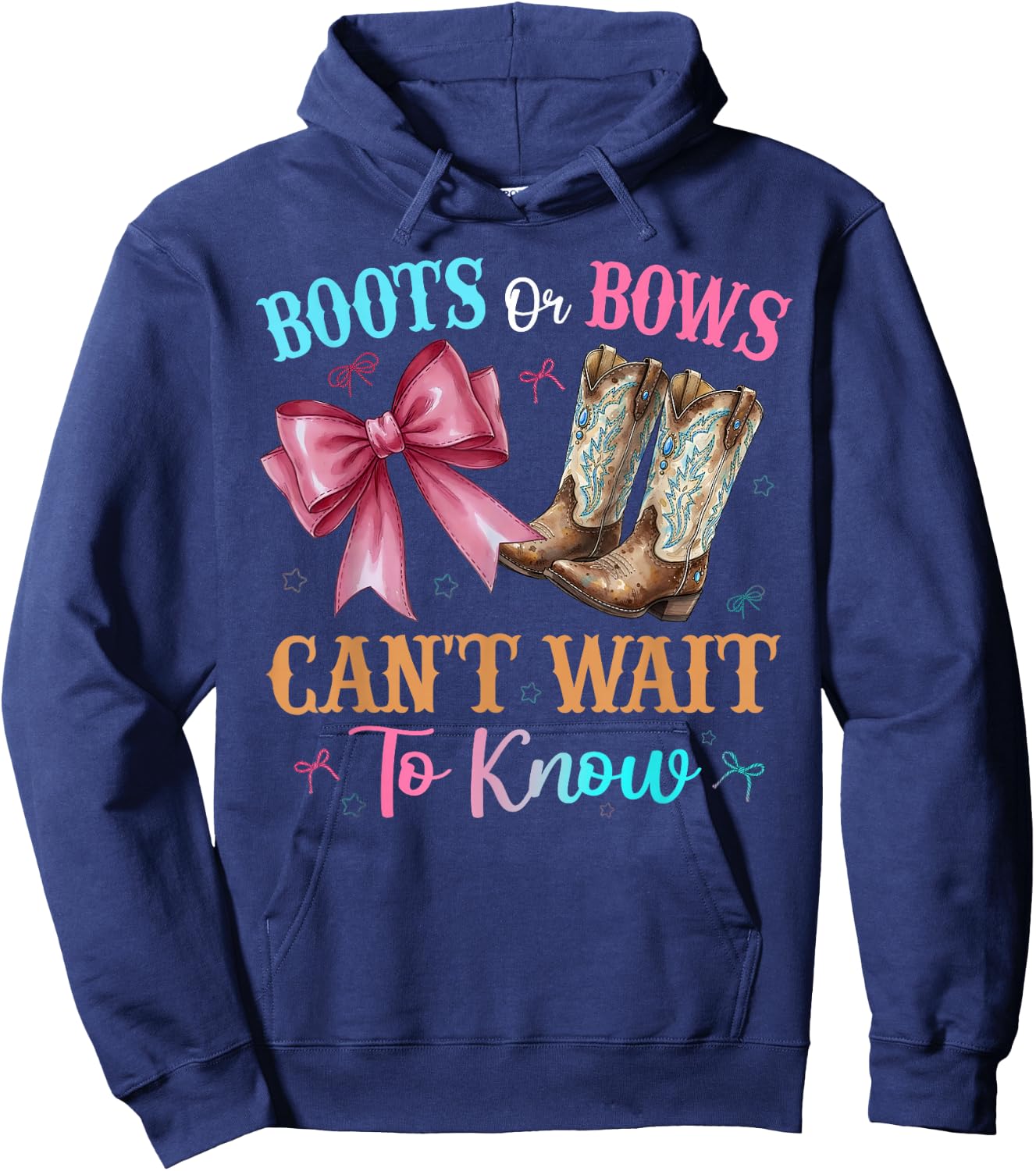 Boots or Bows Can't Wait to Know Funny Western Gender Reveal Hoodie - Hoodie | Navy