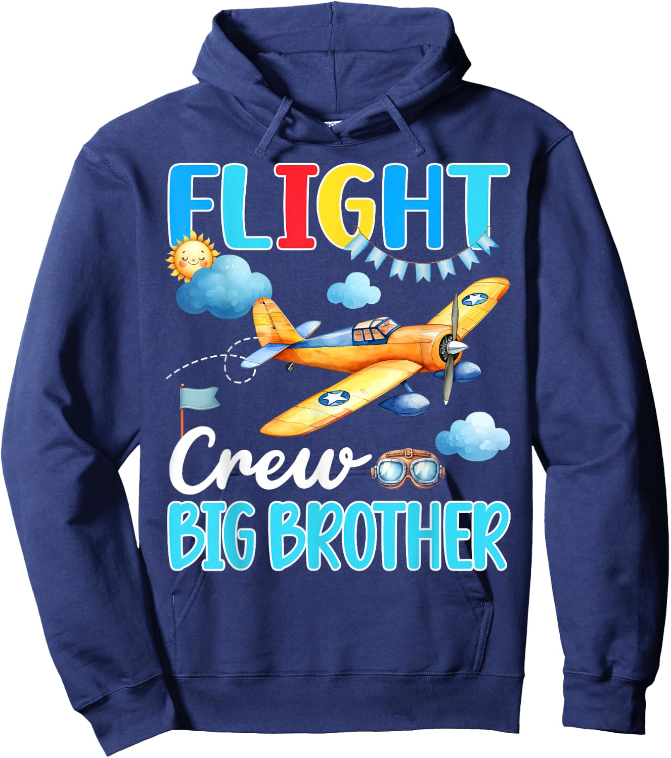 Flight Crew Big Brother Birthday Airplane Matching Family Hoodie - Hoodie | Navy
