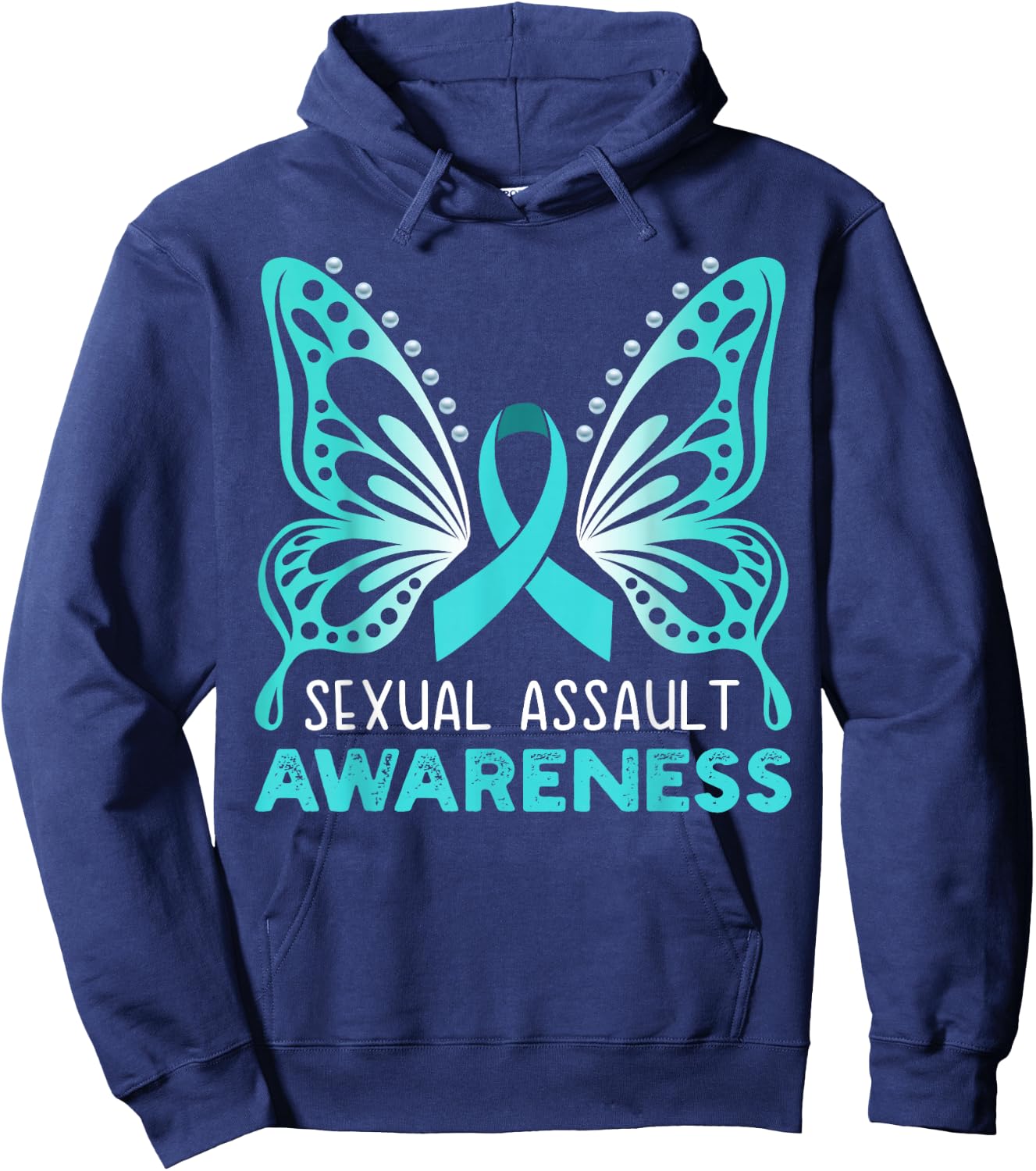 Teal Ribbon, Teal Butterfly, Sexual Assault Awareness Women Hoodie - Hoodie | Navy