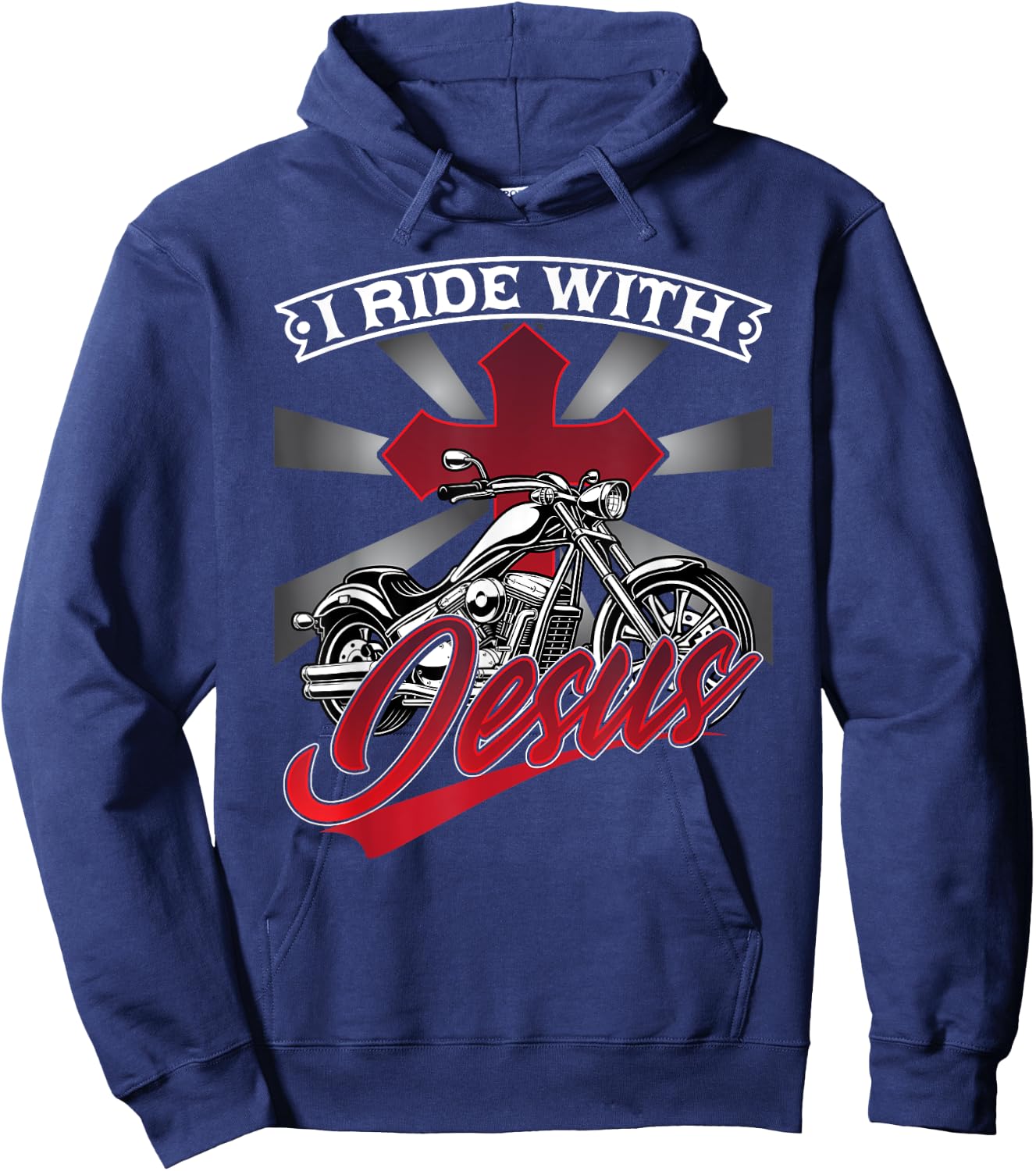 Motorcycle Biker Motorbike Rider I Ride With Jesus Hoodie - Hoodie | Navy