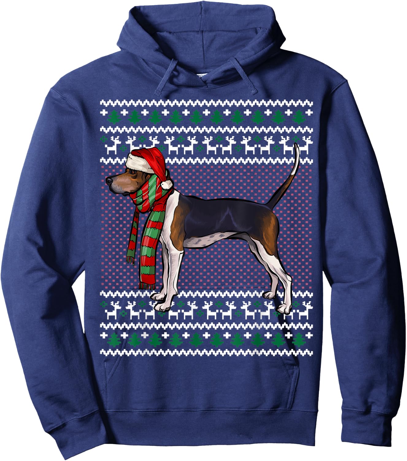 Xmas Treeing Walker Coonhound Dog Santa Hat Ugly Christmas Men Women Kids Hoodie - Hoodie | Navy