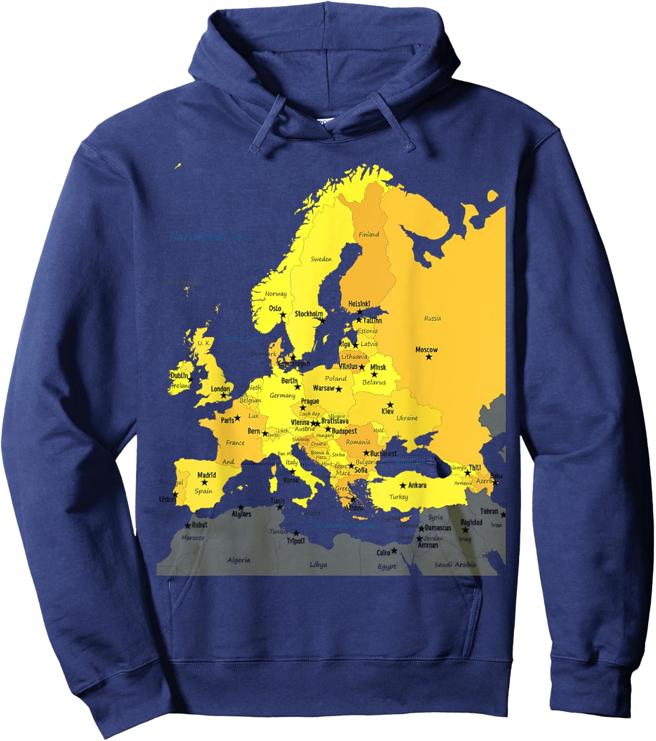 Europe map, all European countries names and capital cities Hoodie - Hoodie | Navy