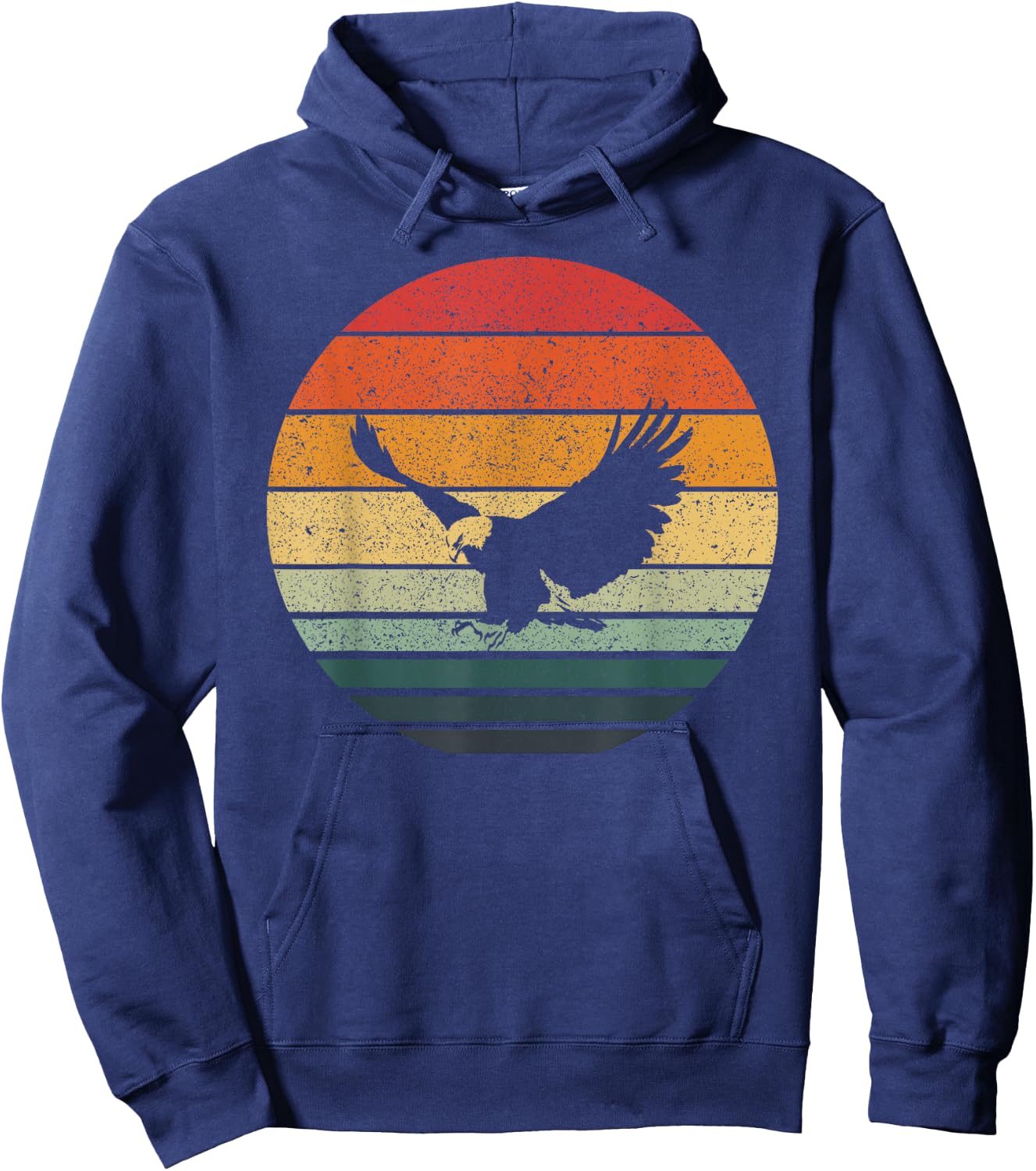 Eagle Hawk Vintage Sunset Retro Art Design Animal Print Black -Adults Small Classic Fit Pull On Short Sleeve Cotton Blend Machine Wash Hoodie - Hoodie | Navy