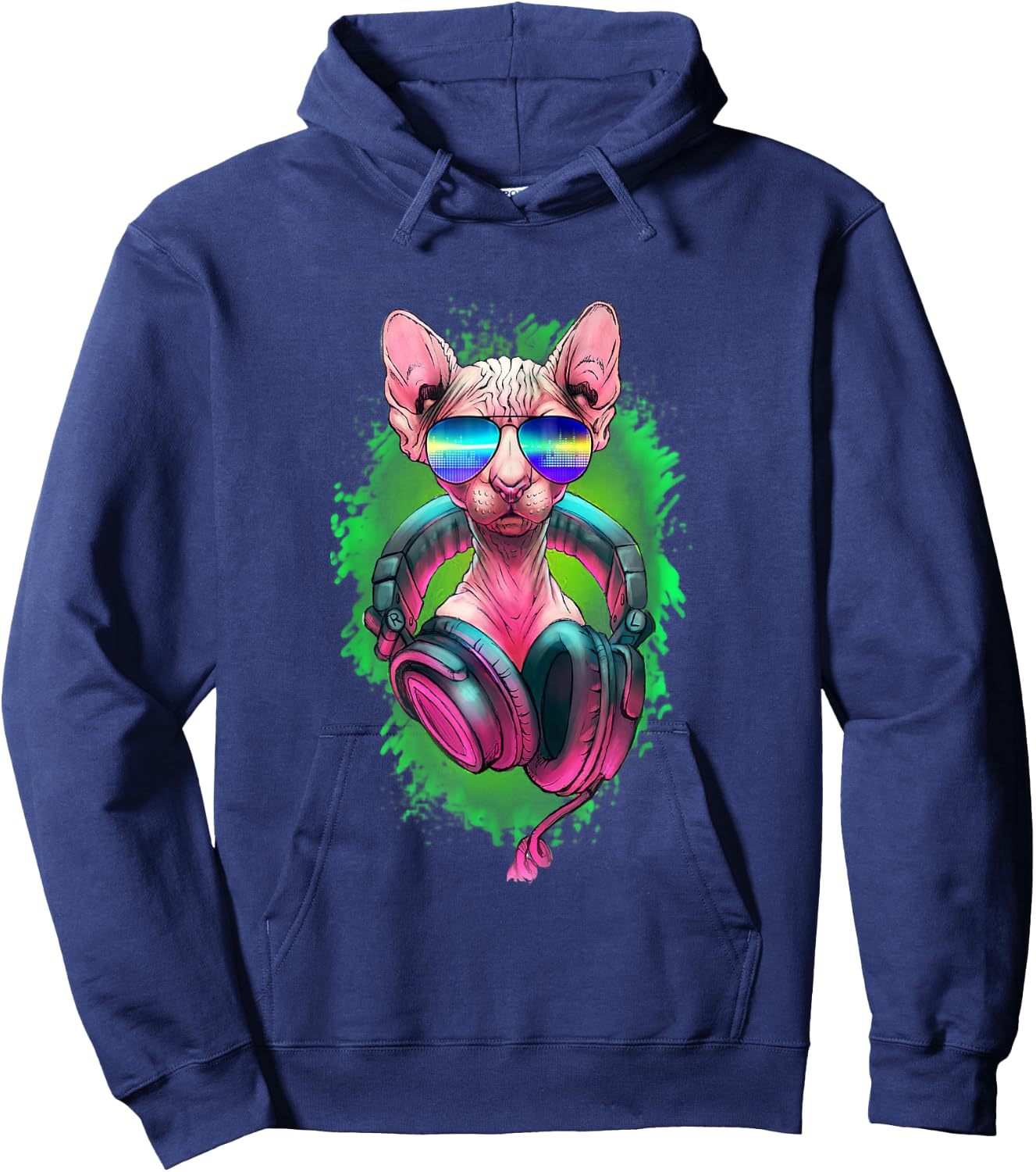Rave Sphynx EDM Kitty DJ Kitten Cat Hairless Lovers Owner Hoodie - Hoodie | Navy