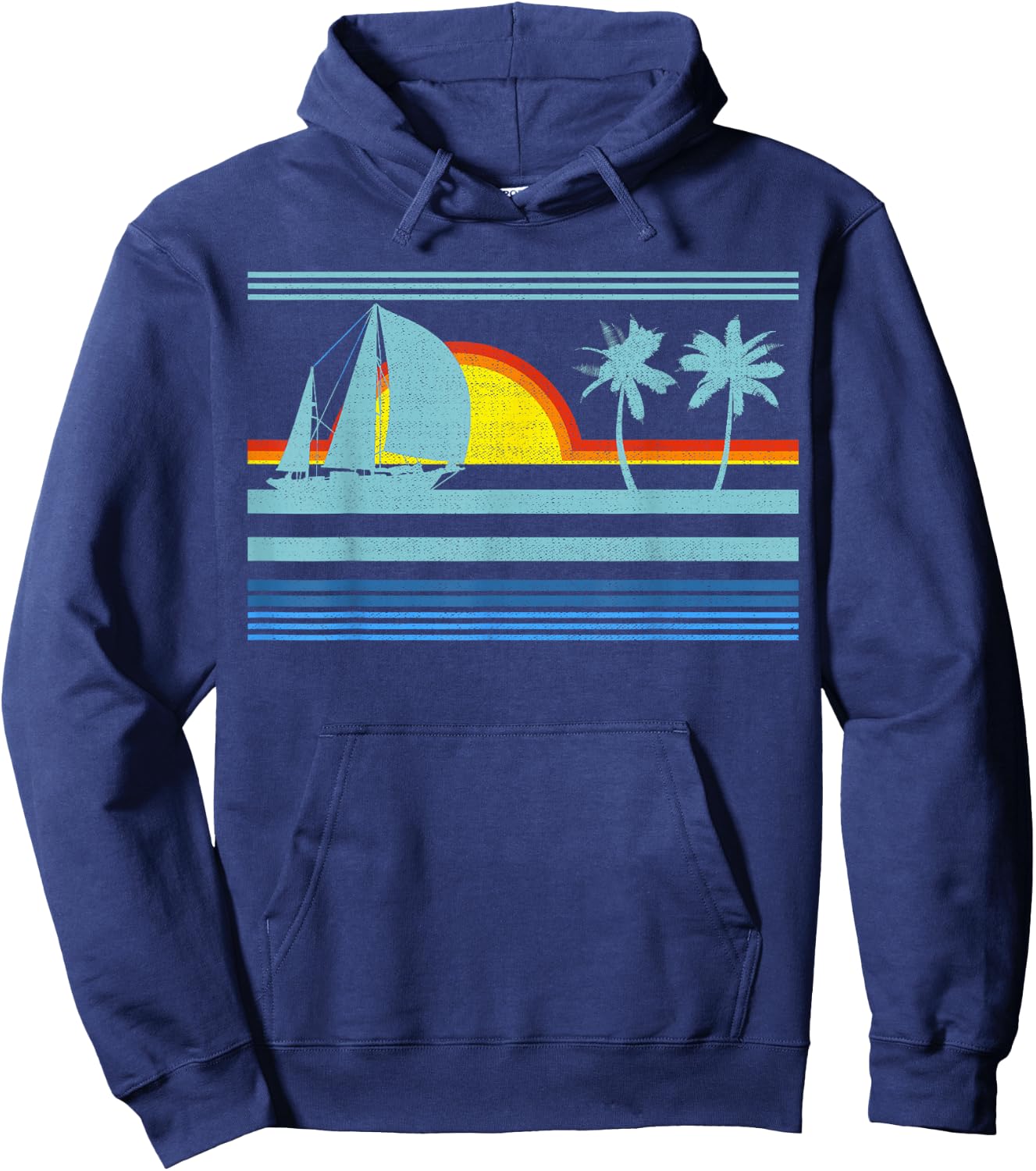 Retro Palm Tree Shirt - Tropical Beach Vintage Style 70s 80s Hoodie - Hoodie | Navy