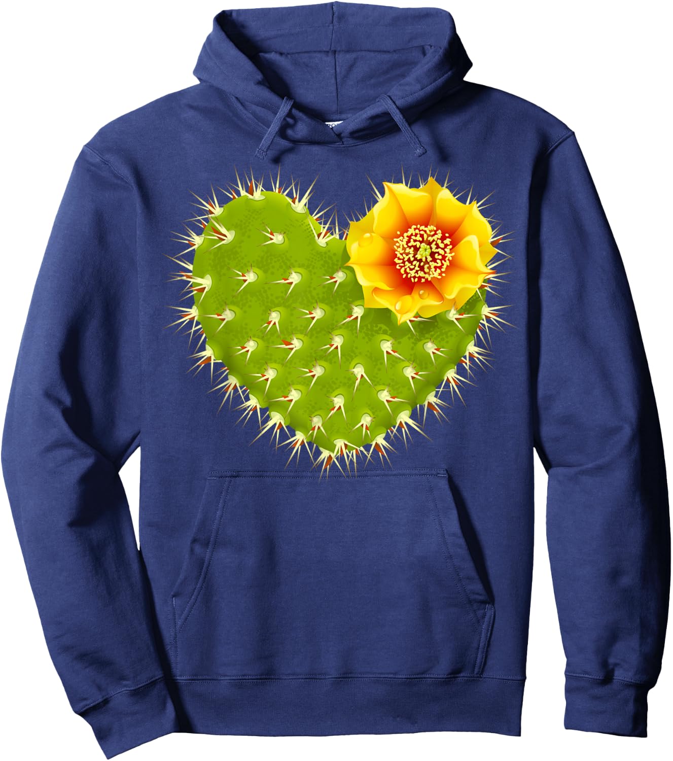 Cute Giant Cactus Heart with Yellow Desert Flower Hoodie - Hoodie | Navy