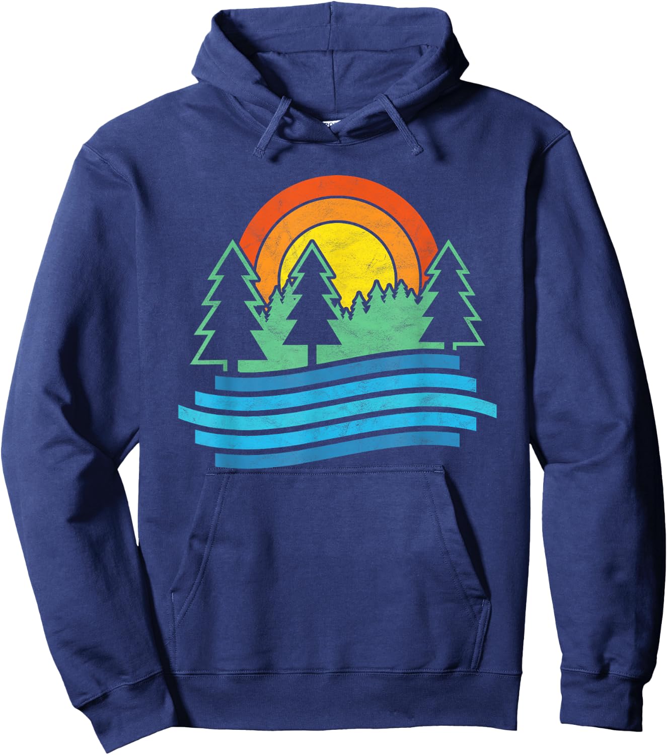 Outdoors Tree & River Design Vintage Nature Shirt Hoodie - Hoodie | Navy