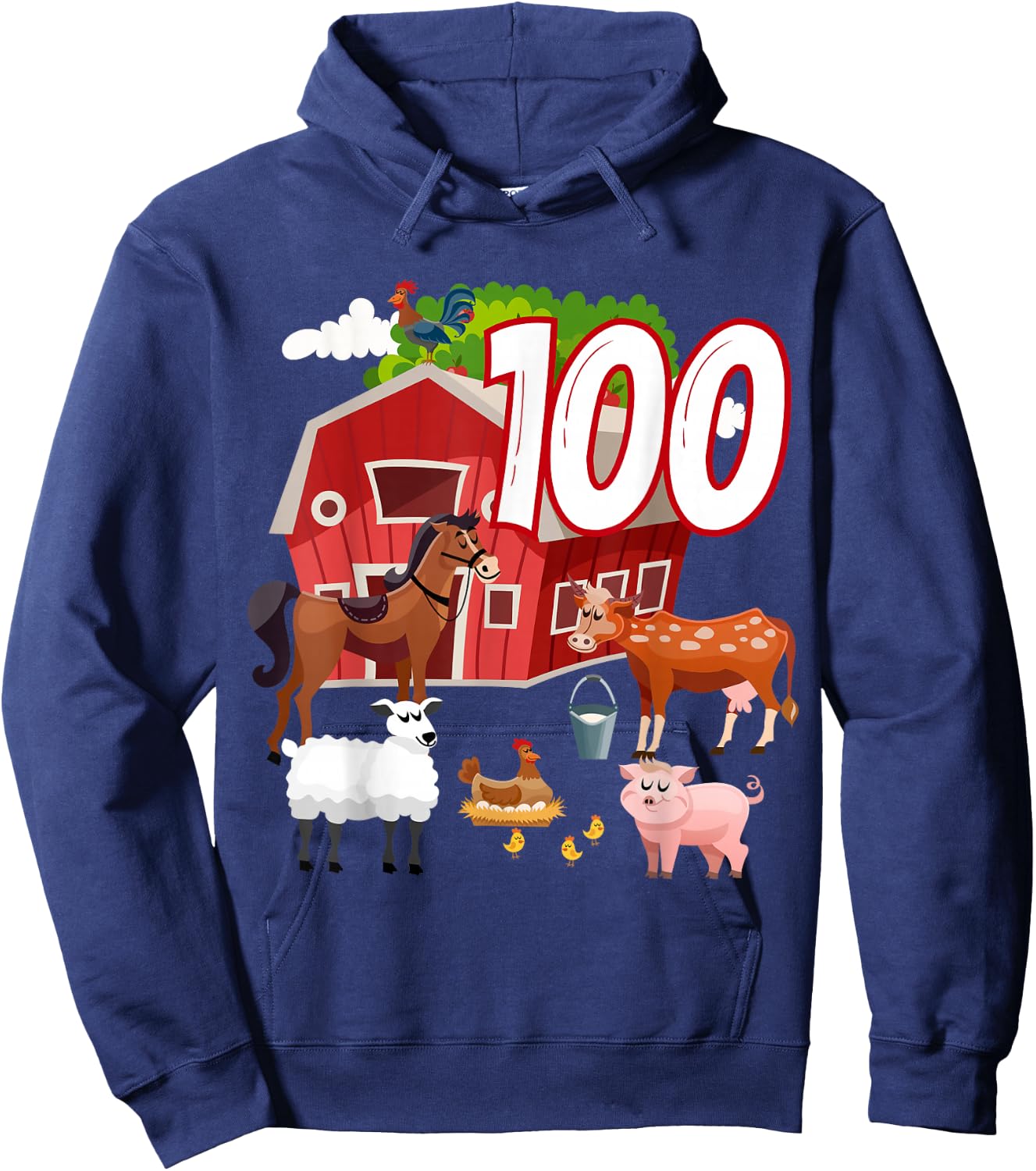 100th Birthday Farming Farm Animal 100 Year Old B-Day Party Hoodie - Hoodie | Navy