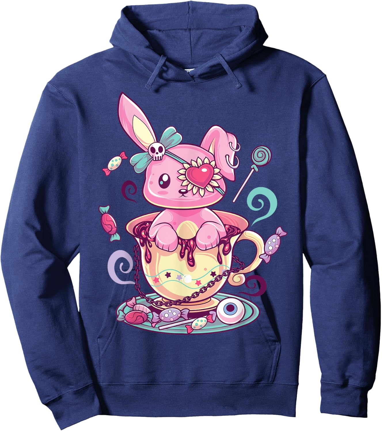 Kawaii Pastel Goth Cute Creepy Rabbit Menhera Occult Bunny Hoodie - Hoodie | Navy