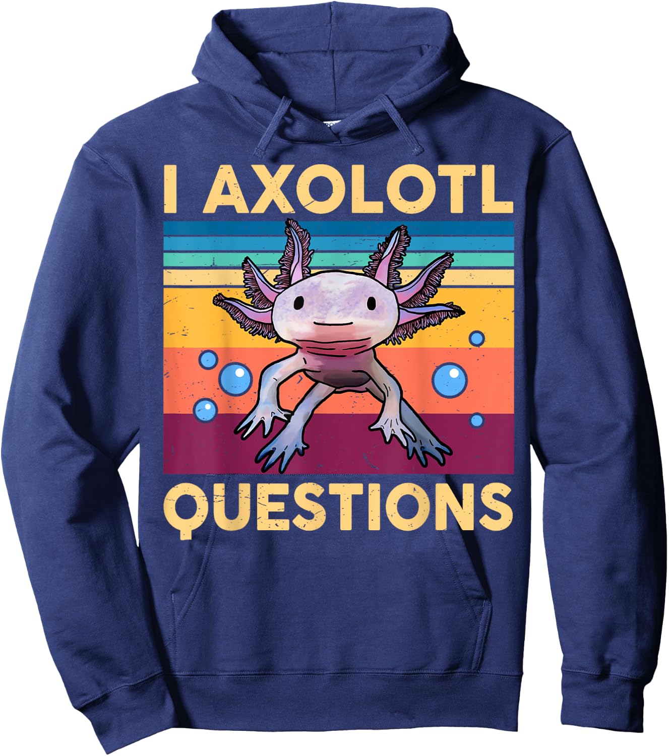 Large Axolotl Retro I Axolotl Questions Cute Axolotl Kids Hoodie - Hoodie | Navy