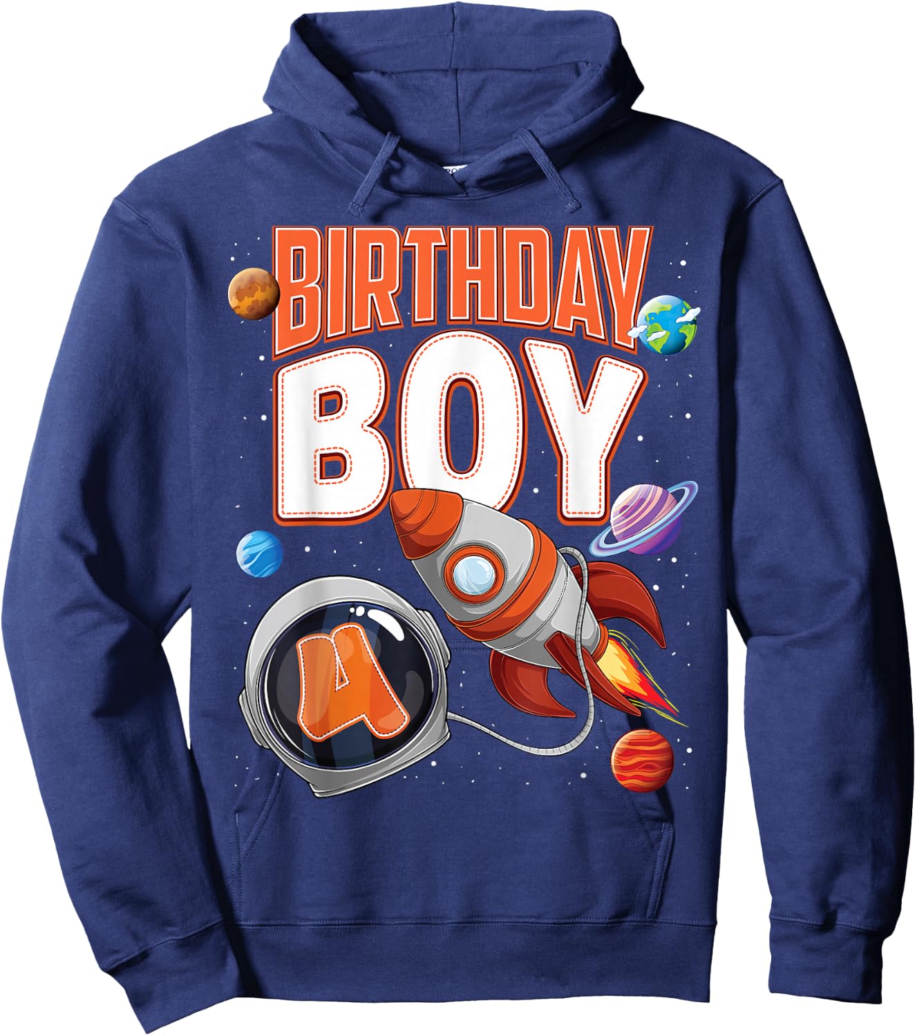 4 Year Old Spaceship Boy 4th Birthday Space Shuttle Rocket Hoodie - Hoodie | Navy