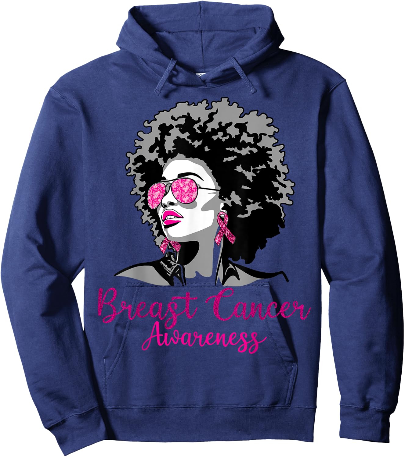 Afro African American Breast Cancer Awareness Black Hoodie - Hoodie | Navy