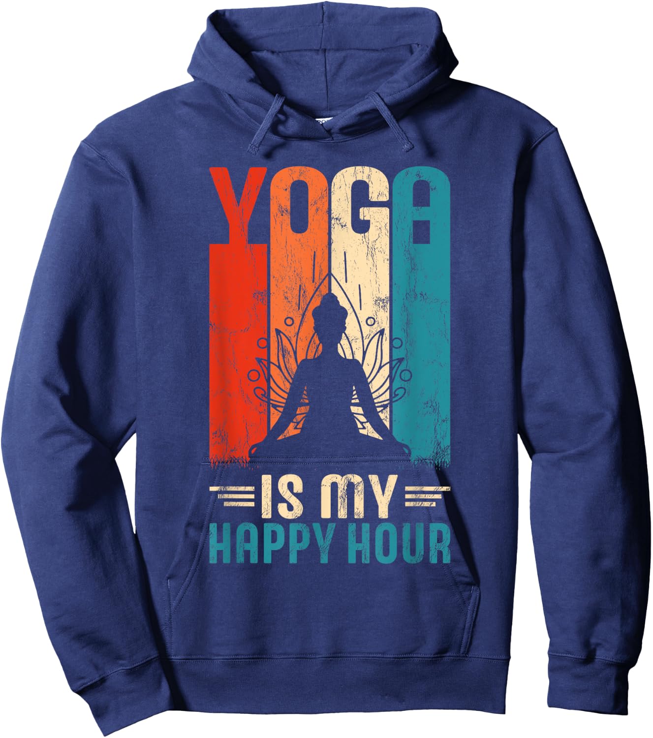 Retro Yoga Graphic Funny Saying Yoga Is My Happy Hour Hoodie - Hoodie | Navy