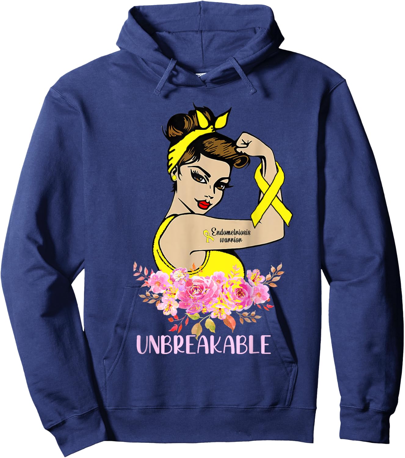 Endometriosis Warrior Unbreakable Arm Tattoo Strong Woman Hoodie - Hoodie | Navy