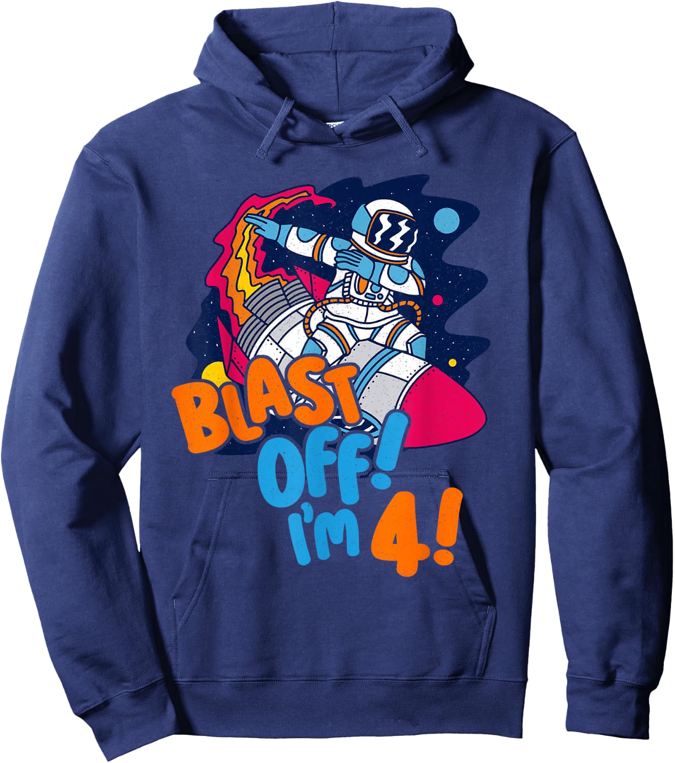 Blast Off I'm 4! Kids 4th Birthday Space Dabbing Astronaut Hoodie - Hoodie | Navy