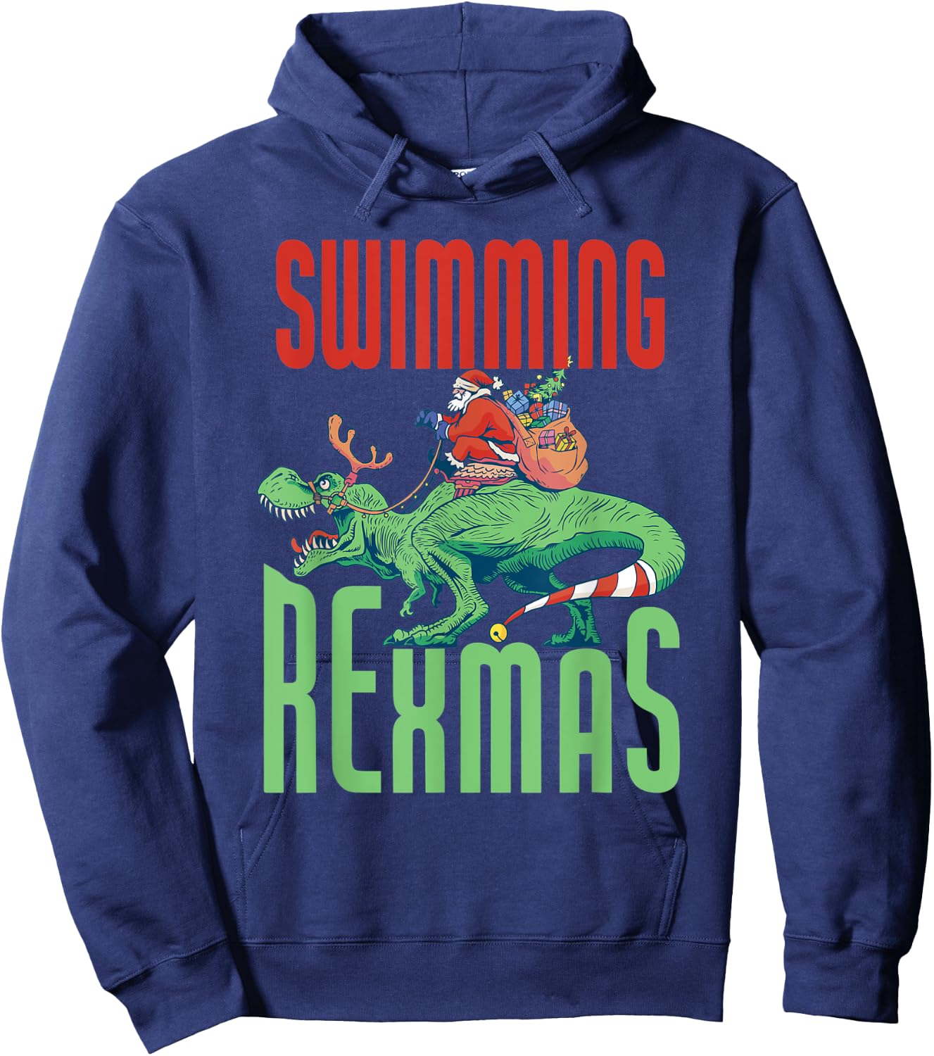 Swimming Rexmas T-Rex Dinosaur Christmas Holiday - Swimmer Hoodie - Hoodie | Navy