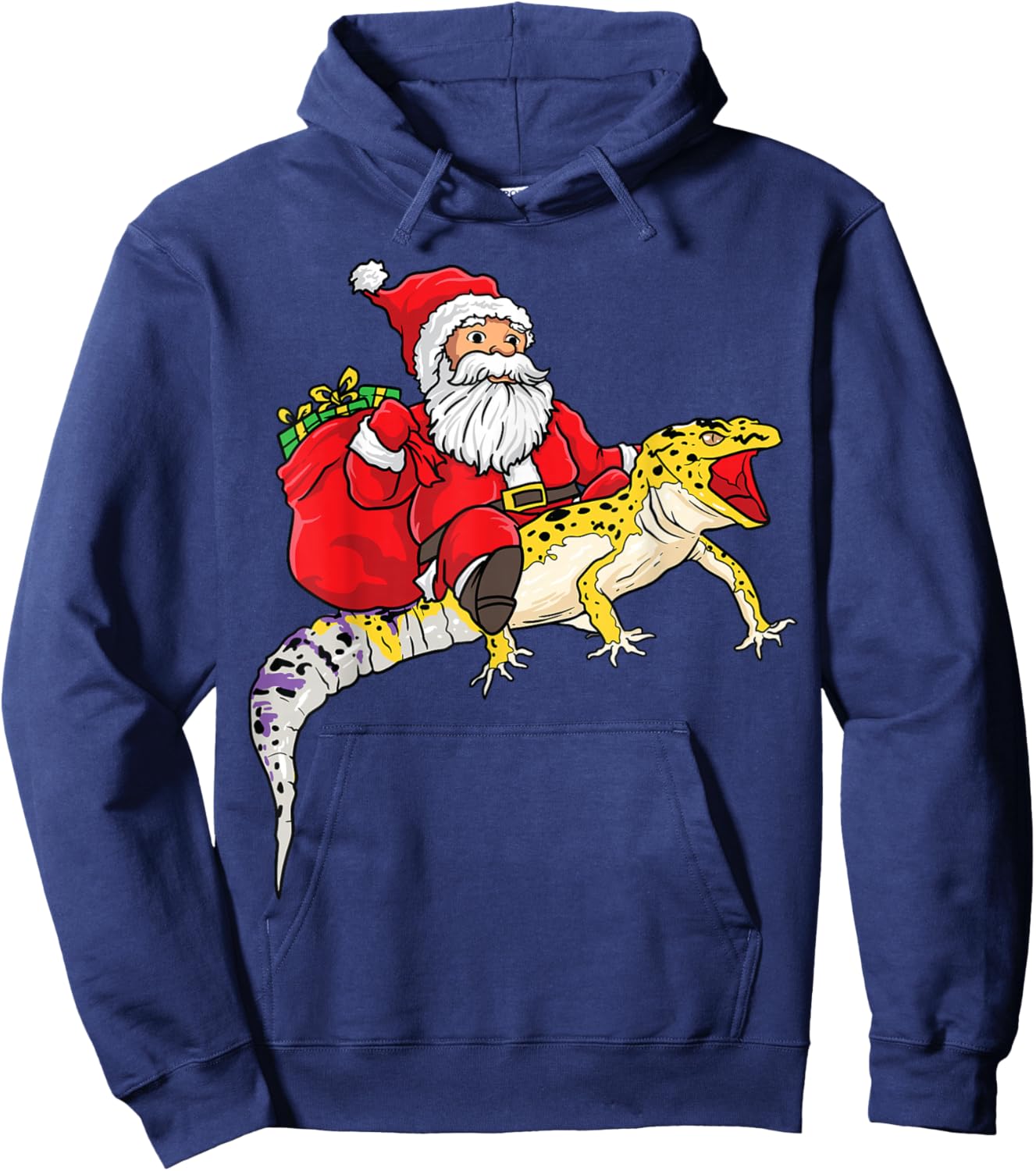 Fun Santa Delivering Presents On Leopard Gecko Lizard Hoodie - Hoodie | Navy