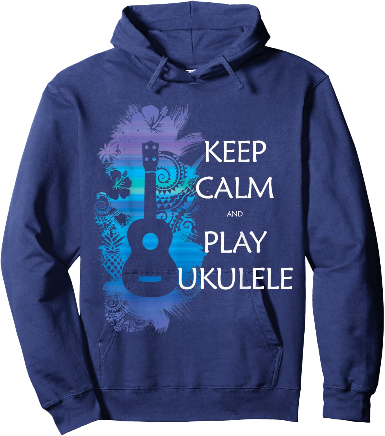 Keep Calm and Play Ukulele Tribal Colour Hoodie - Hoodie | Navy