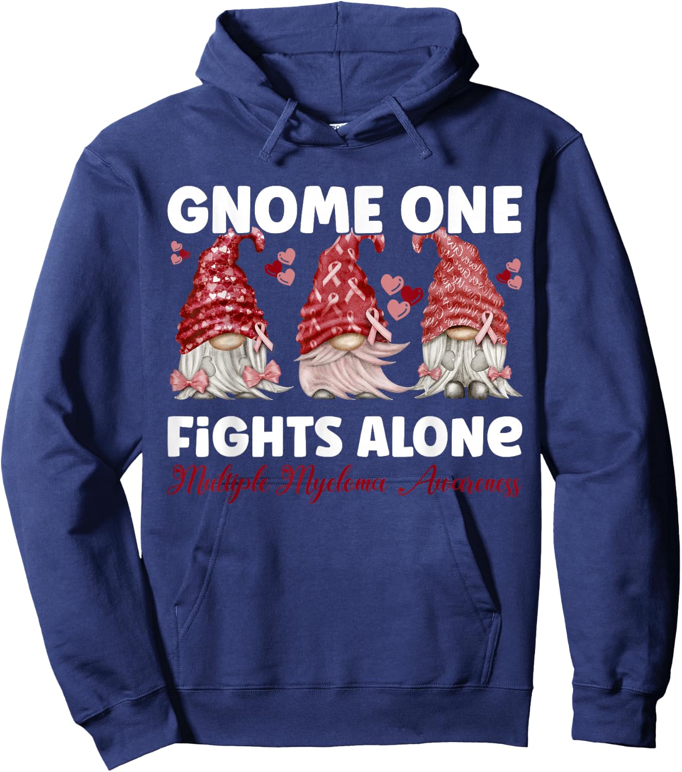 Gnome One Fights Alone Burgundy | Multiple Myeloma Awareness Hoodie - Hoodie | Navy