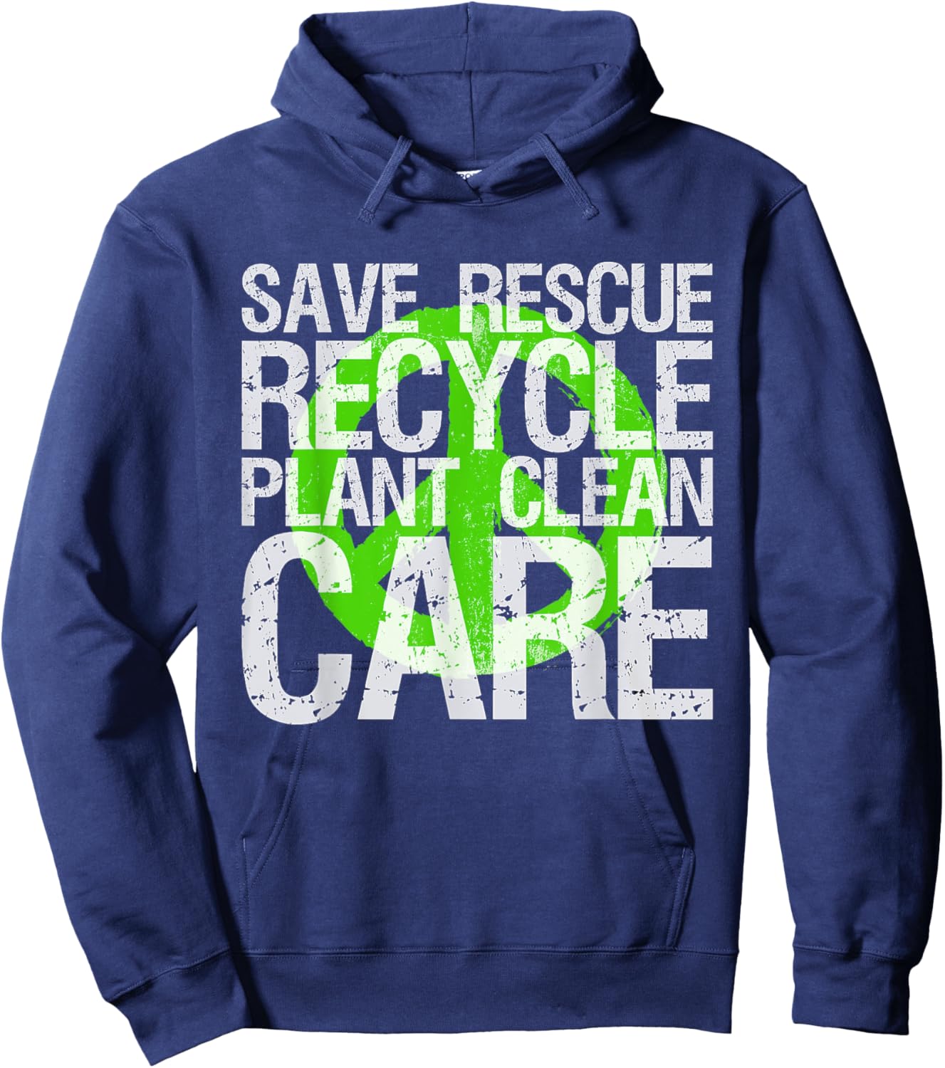 Save Rescue Recycle Plant Clean Care Earth Awareness Hoodie - Hoodie | Navy