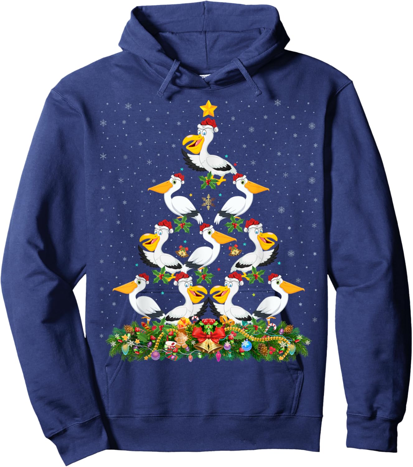 Pelican Bird Xmas Tree Gift Santa Hat Pelican Christmas Hoodie - Hoodie | Navy