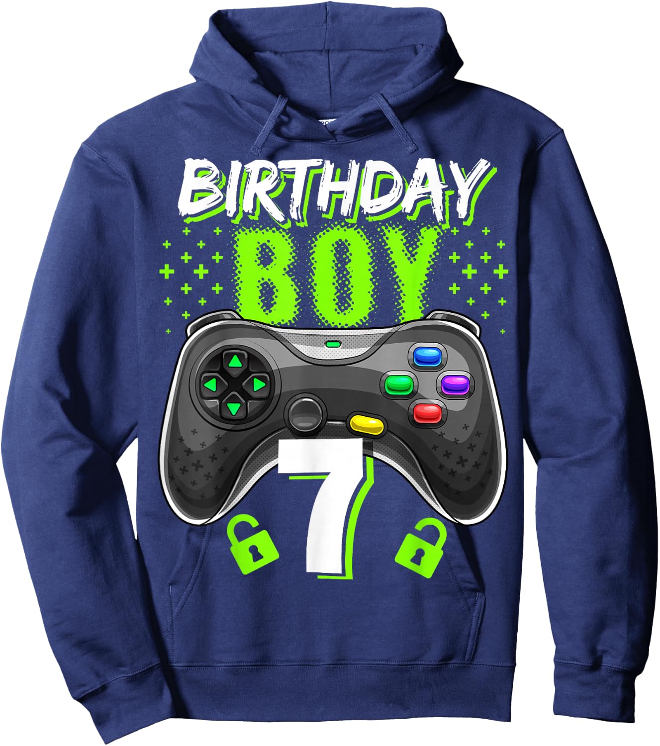 Birthday Boy 7 Video Game Controller Gamer 7th Birthday Gift Hoodie - Hoodie | Navy