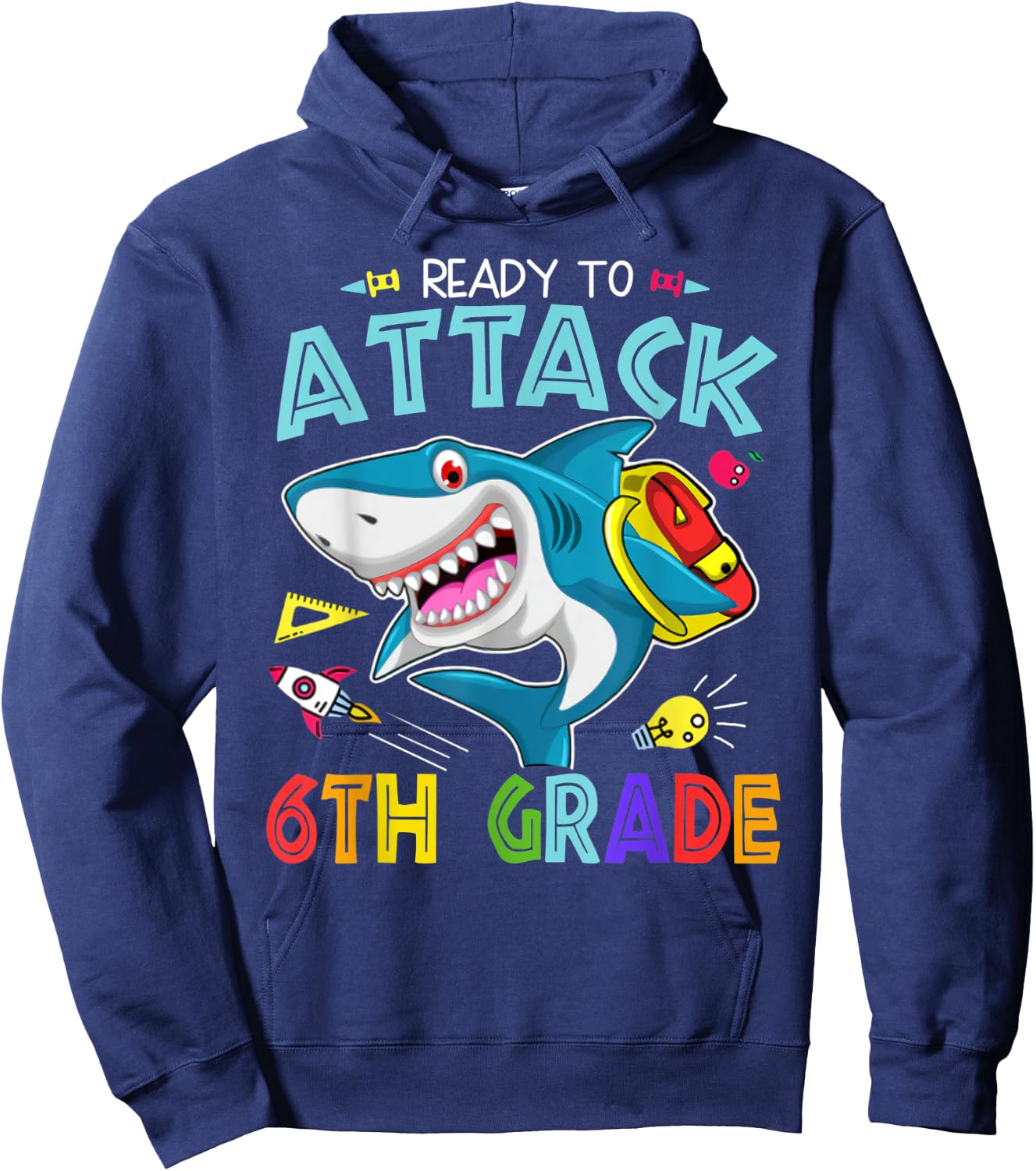 Ready To Attack 6th Grade Boy Back To School Sea Animal Hoodie - Hoodie | Navy